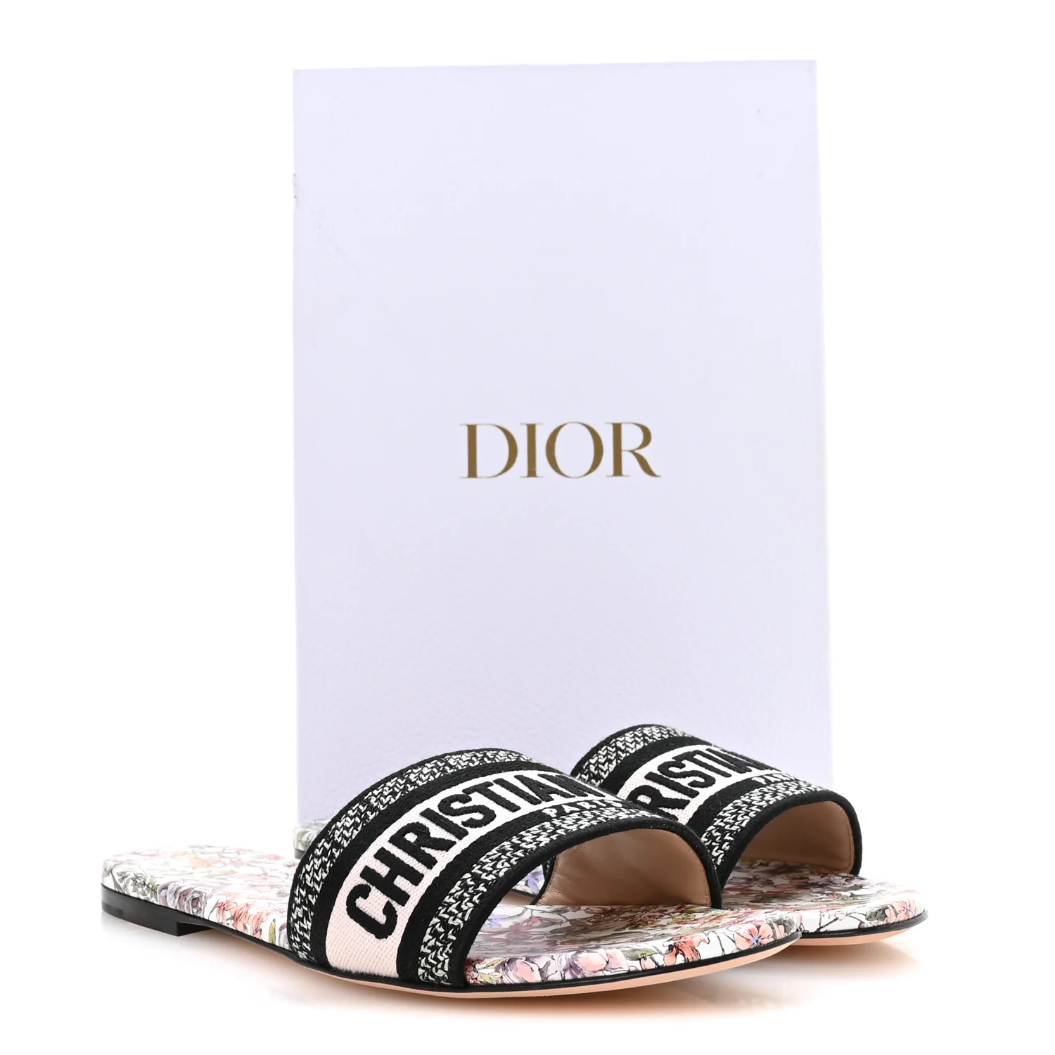 Canvas Embroidered D-Floral Dway Mules Slide Sandals 39.5 Off White Multicolor - Top Club