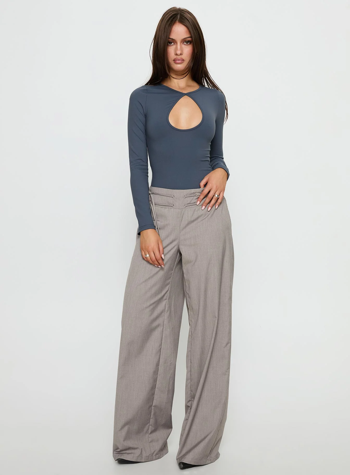 Make It Yours Cut Out Long Sleeve Bodysuit Slate