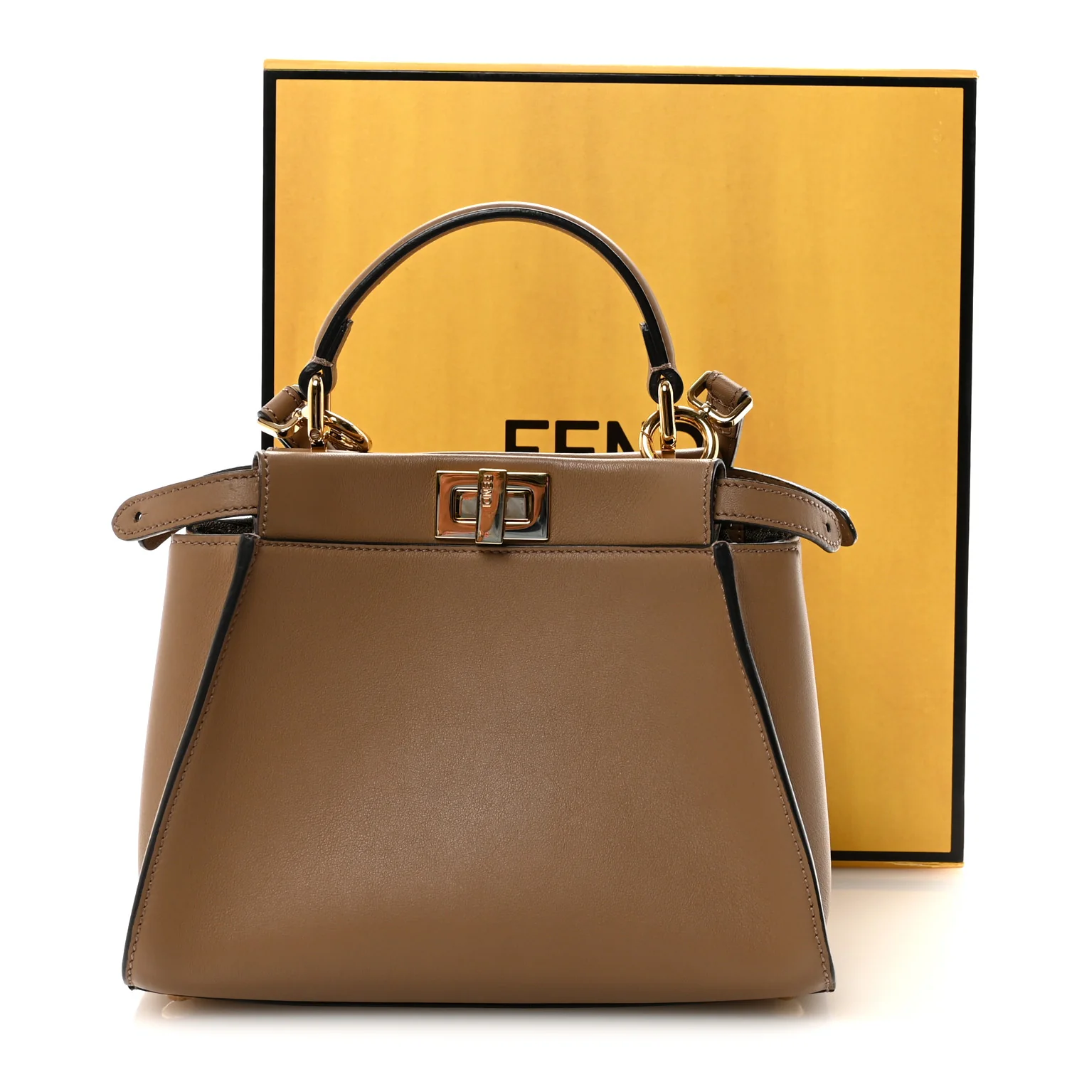 Vitello Seta Fabric Jacquard FF 1974 Mini Peekaboo Iconic Satchel Sand Tobacco Moro - Top Club