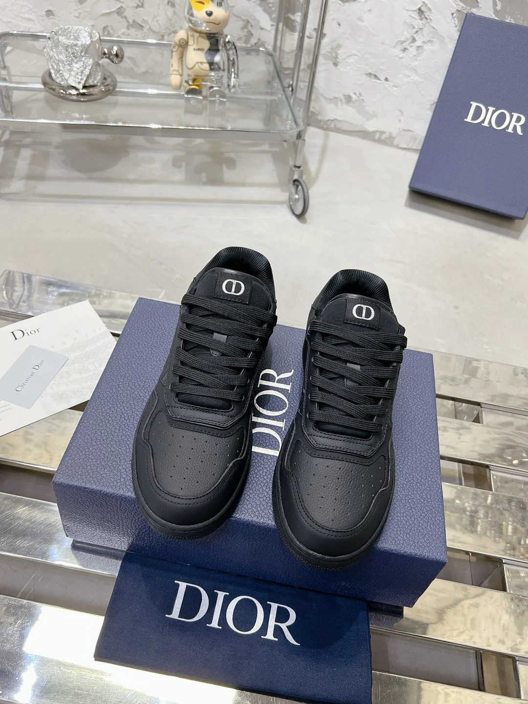 Dior Black Leather Sneakers With Signature Monogram Detailing - Sneaker Replica Workshop