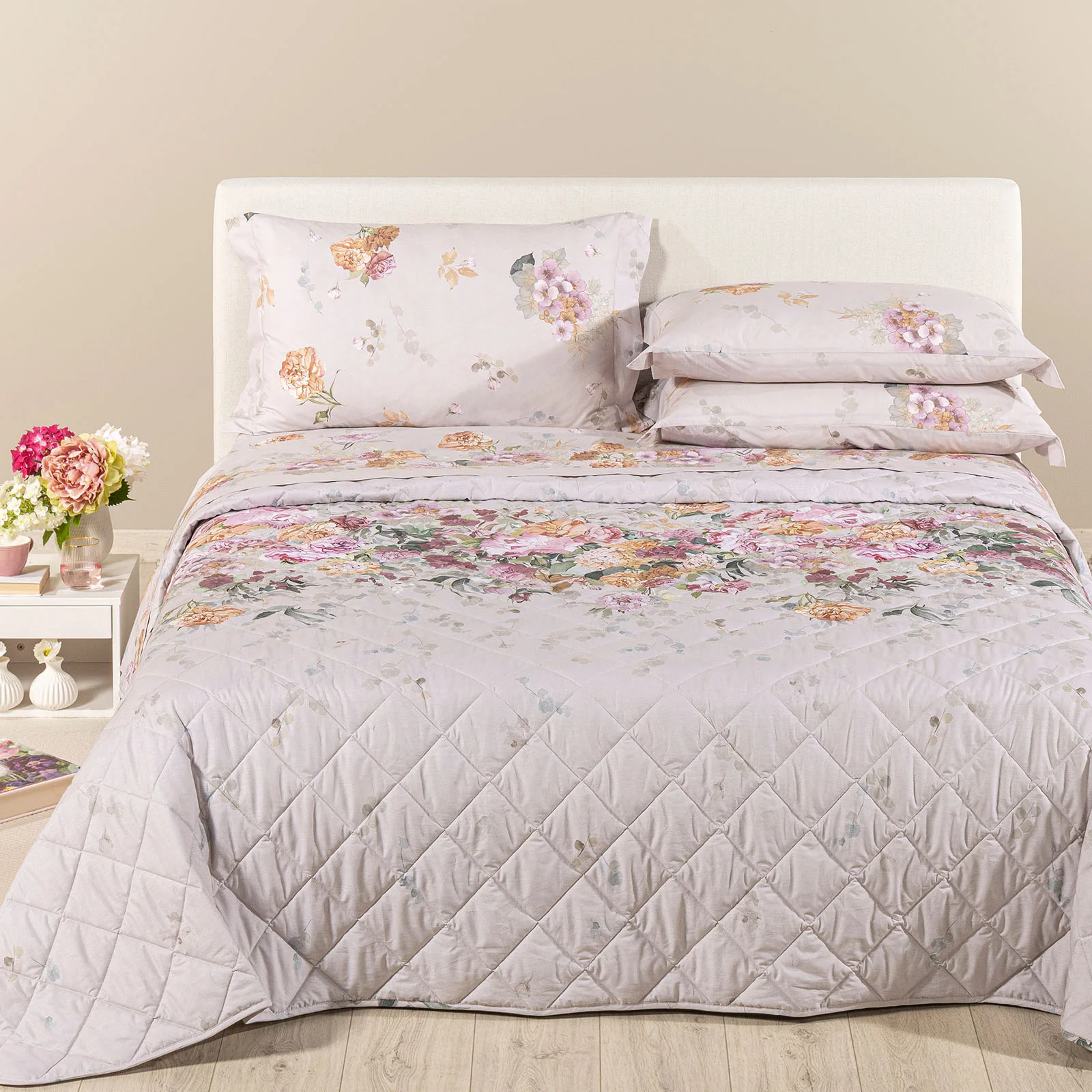 Copriletto Trapuntato In Cotone Ikebana Matrimoniale Unica Caleffi