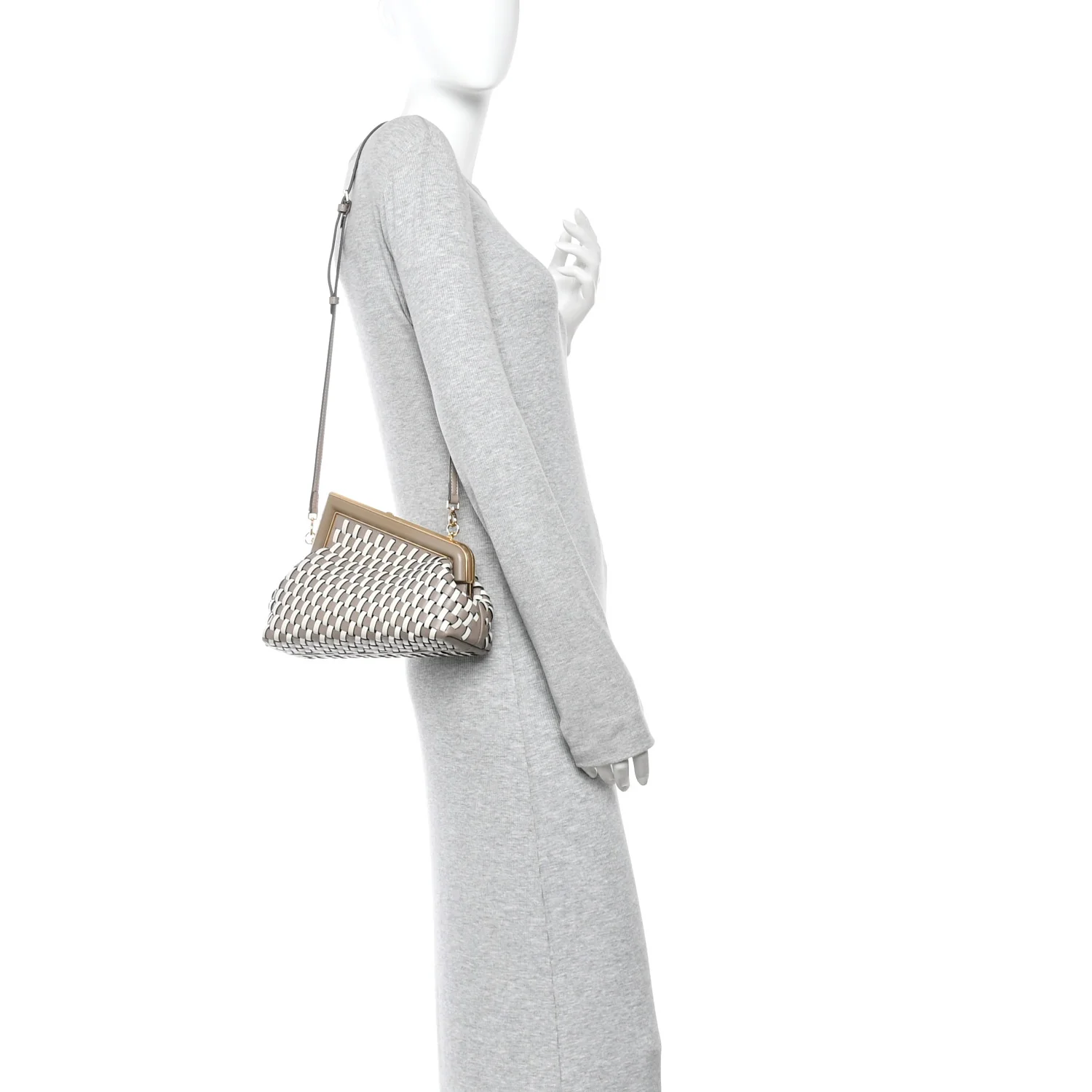 Vitello Grace Intreccio Nappa Small Fendi First Tortora White Rice