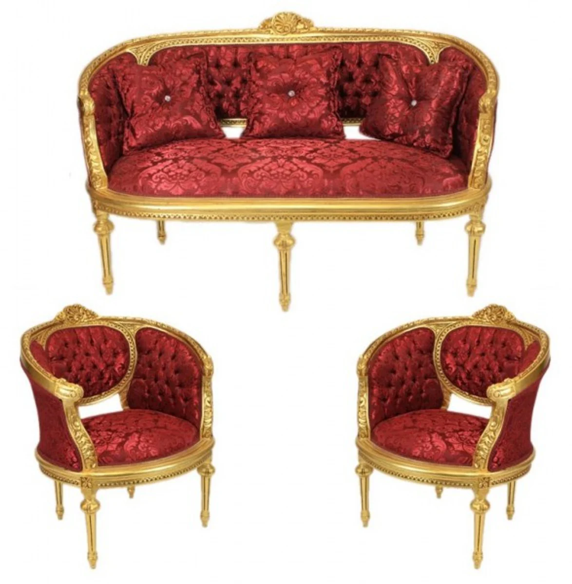 Baroque living room set Marseille Bordeaux pattern / gold - sofa + 2 armchairs