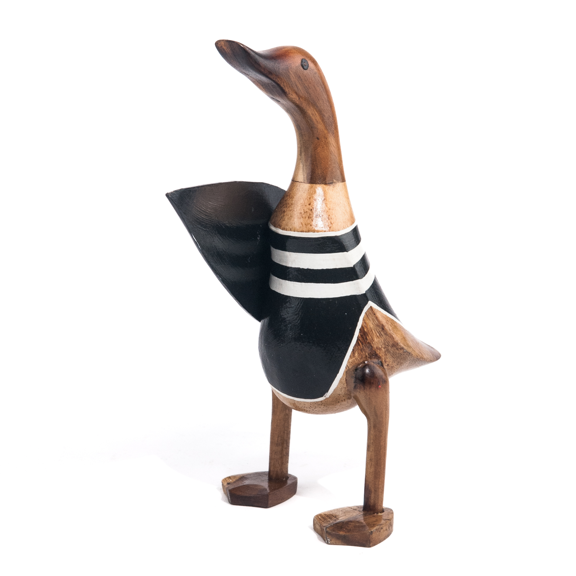 Houten eend surfboard staand
