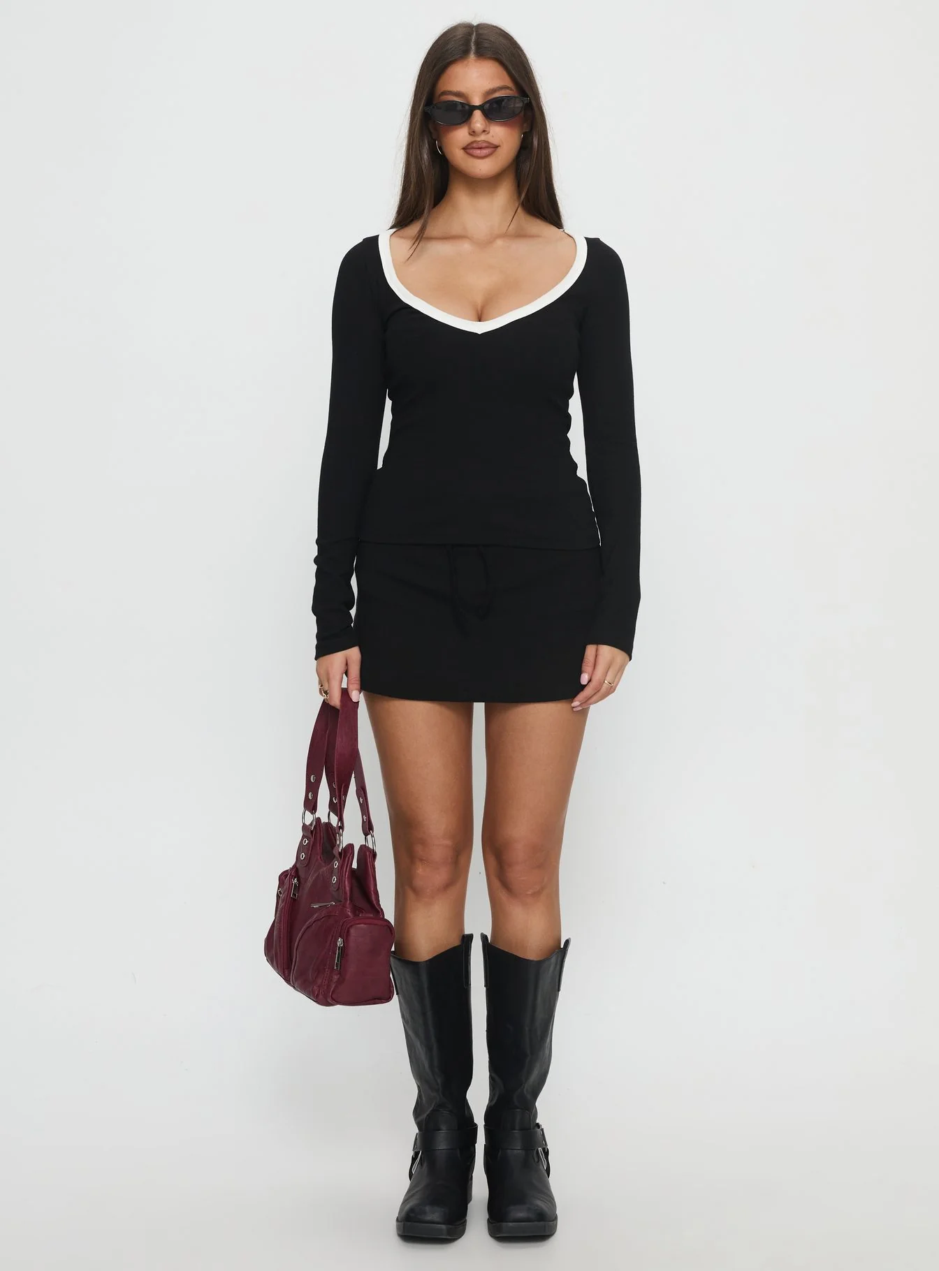 Baseline V Neck Long Sleeve Top Black / White