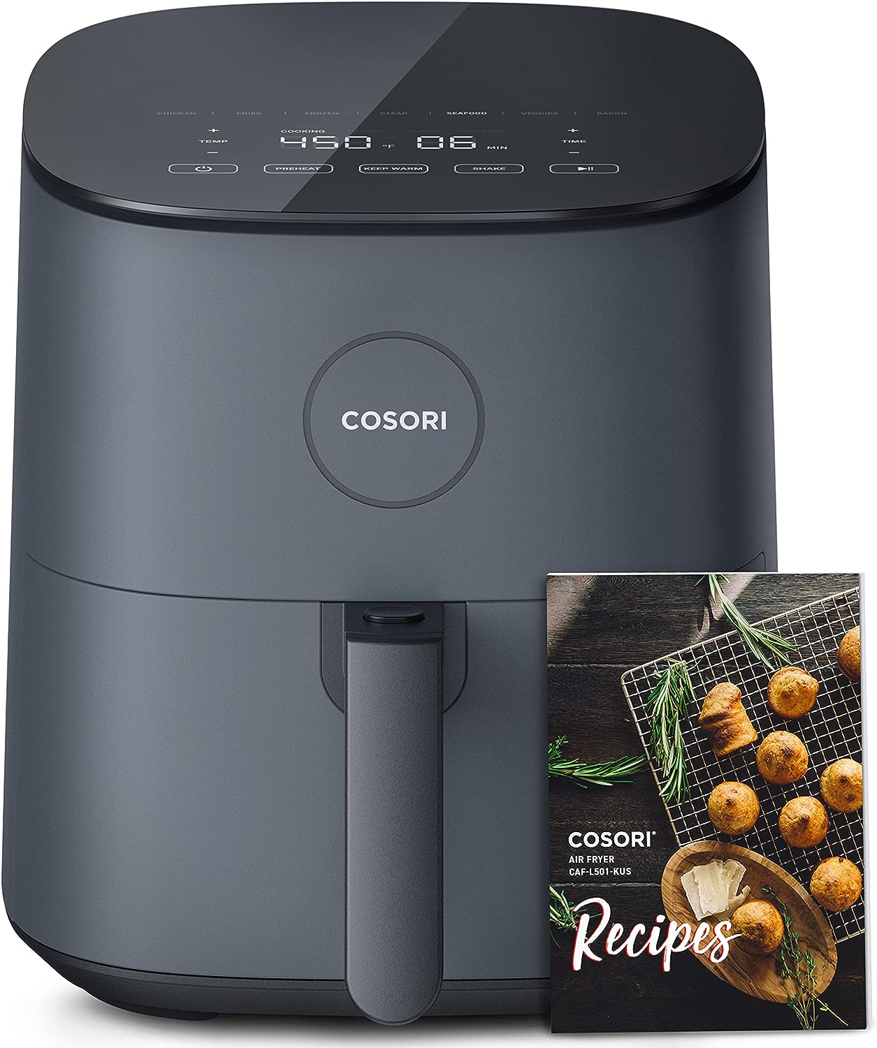 COSORI Air Fryer Pro LE 5-Qt, for quick and easy meals, UP to 450? Quiet operation, 85% oil less, 130+ exclusive recipes, 9 customizable functions in 1, compact, dishwasher safe, gray