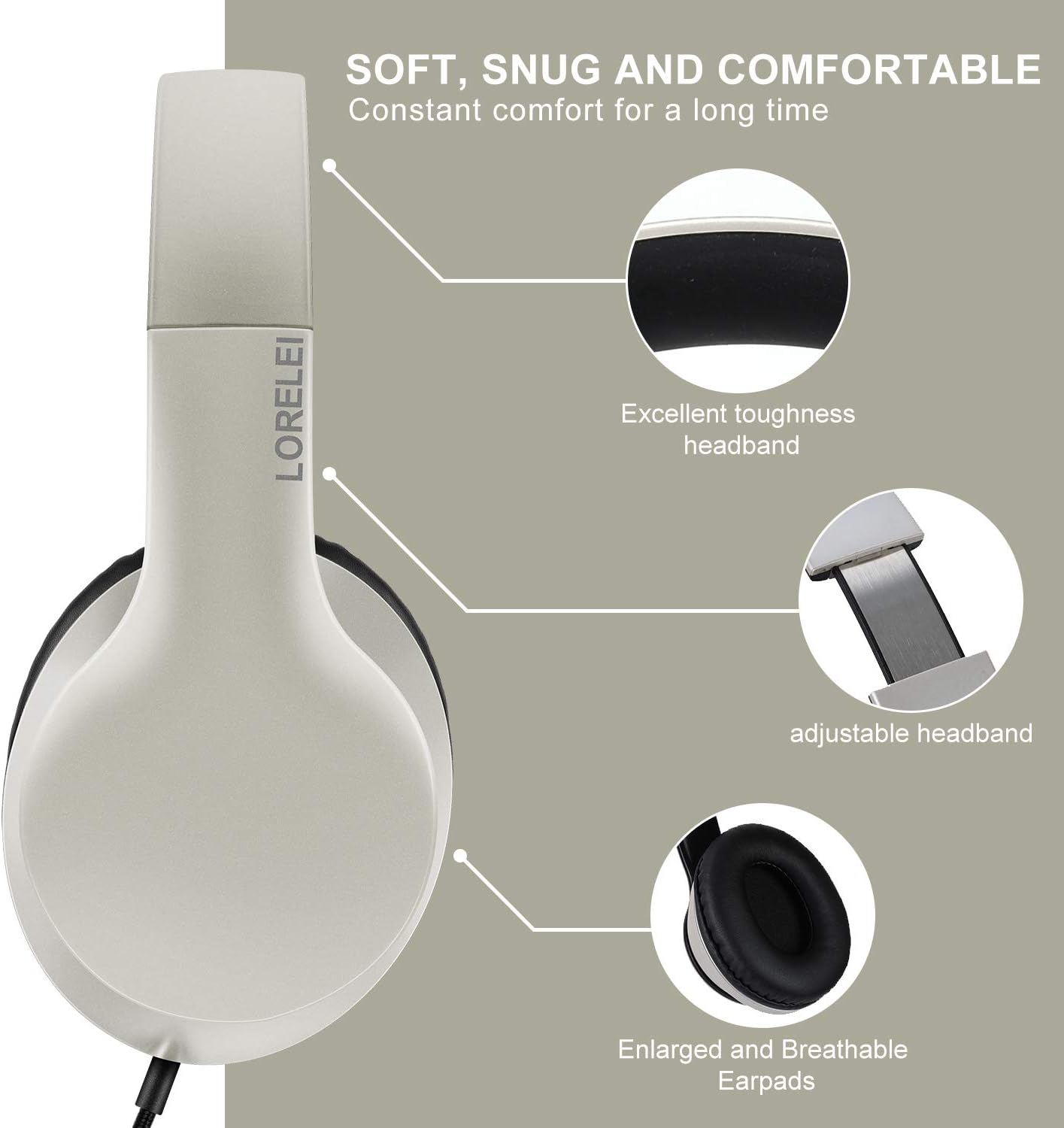 LORELEI X6 Headphone Dengan Mikrofon, Ringan, Dapat Dilipat & Mudah Dibawa, Stereo Bass Dengan Kabel 1.45M Anti Kusut, Untuk Smartphone, Tablet, MP3/4