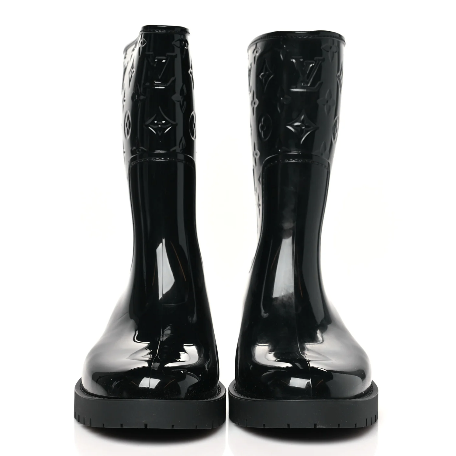 Rubber Embossed Monogram Splash Rain Short Boots 38 Black - Top Club