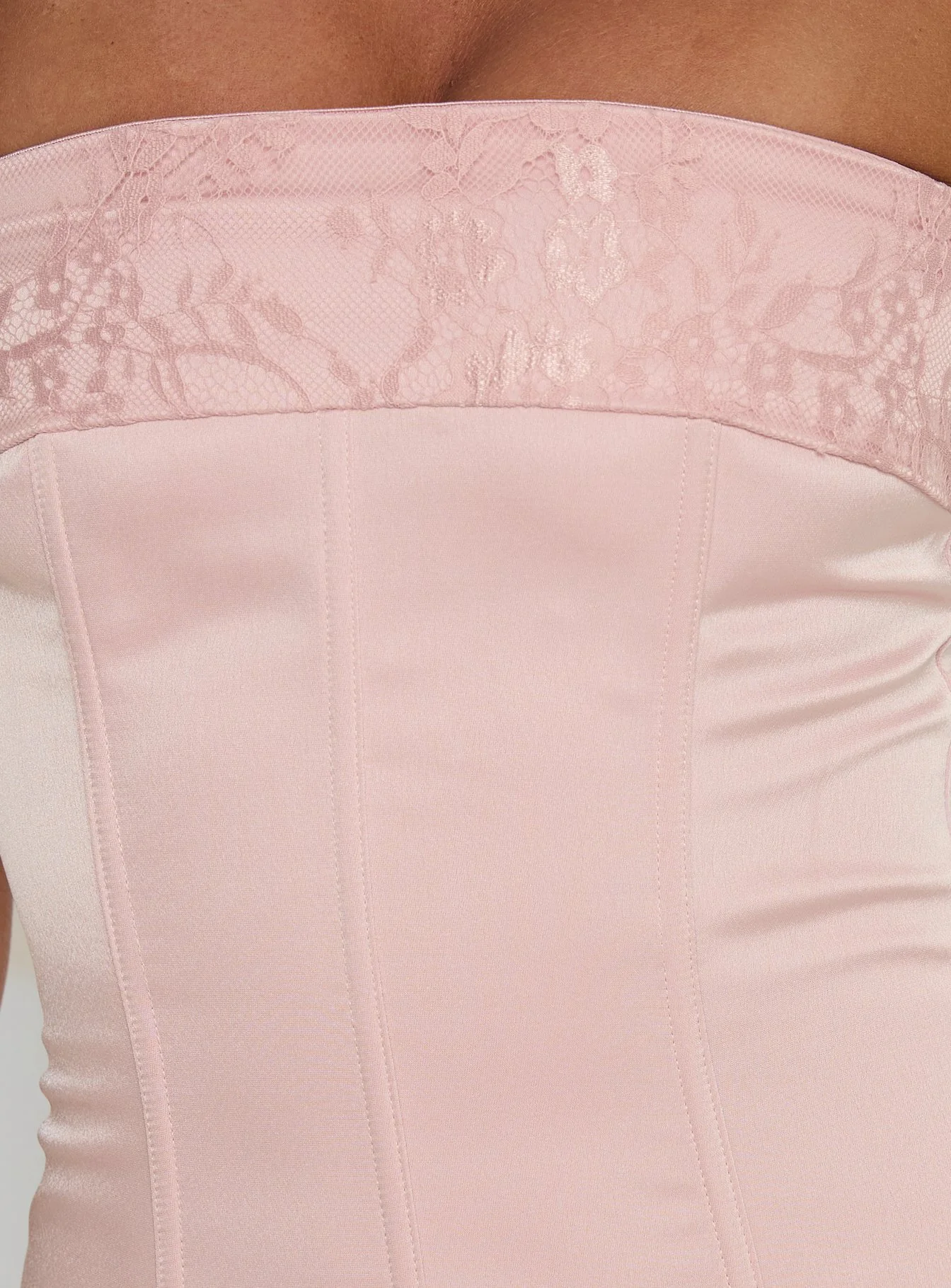 Sura Strapless Lace Detail Maxi Dress Pink