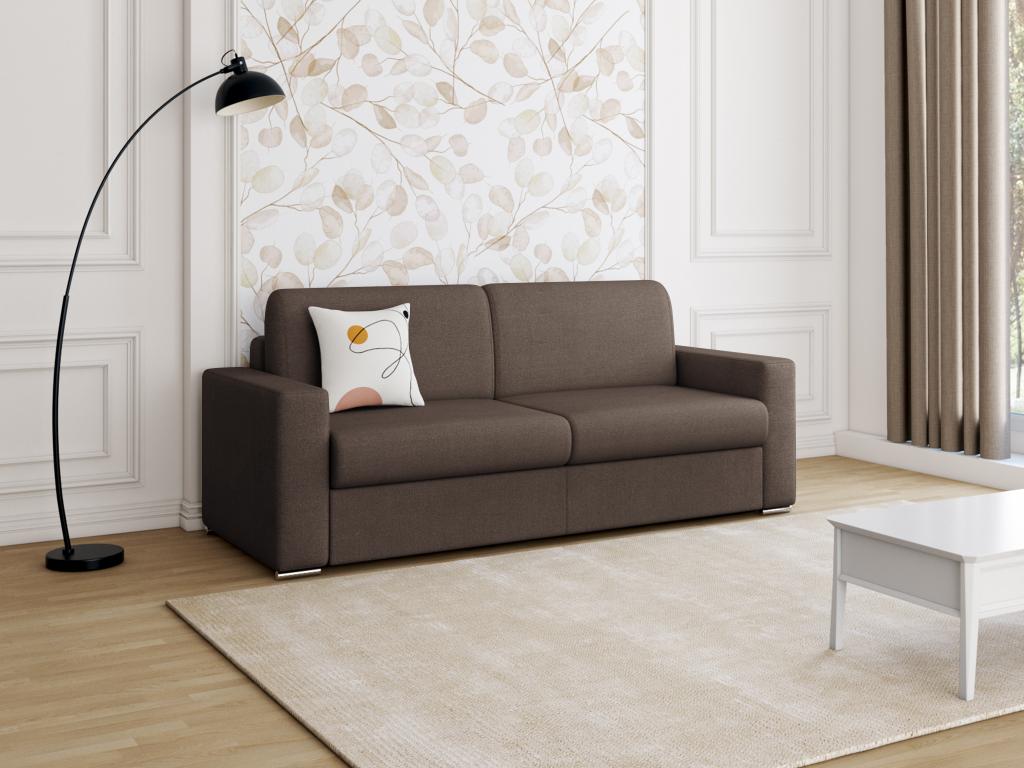 Sofá cama de apertura rápida 4 plazas tela CALITO - Marrón - Cama 160 cm - Colchón 22 cm