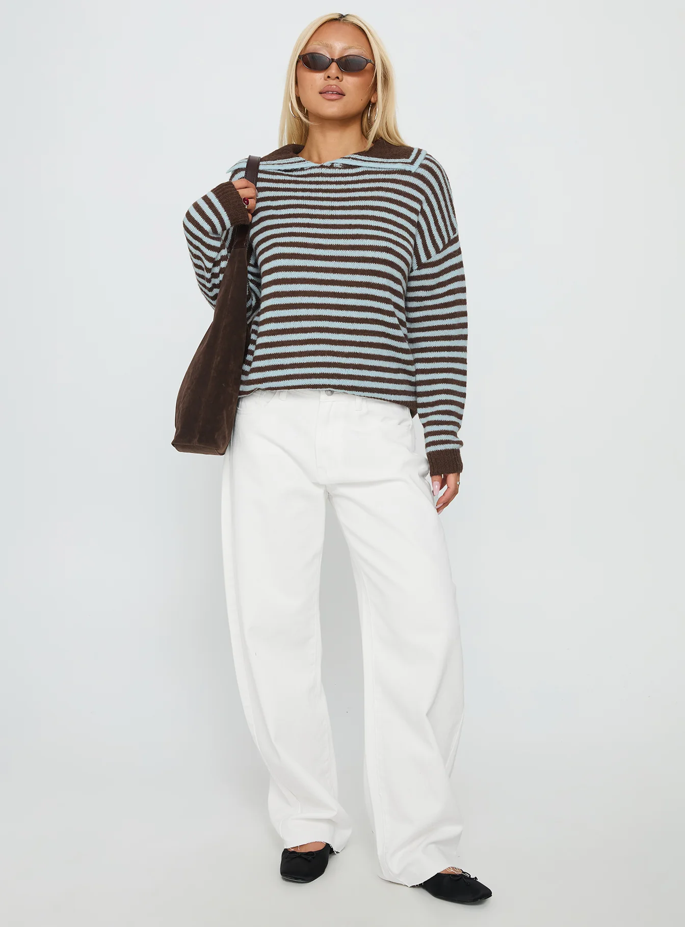 Moon Went Dark Collared Knit Sweater Stripe