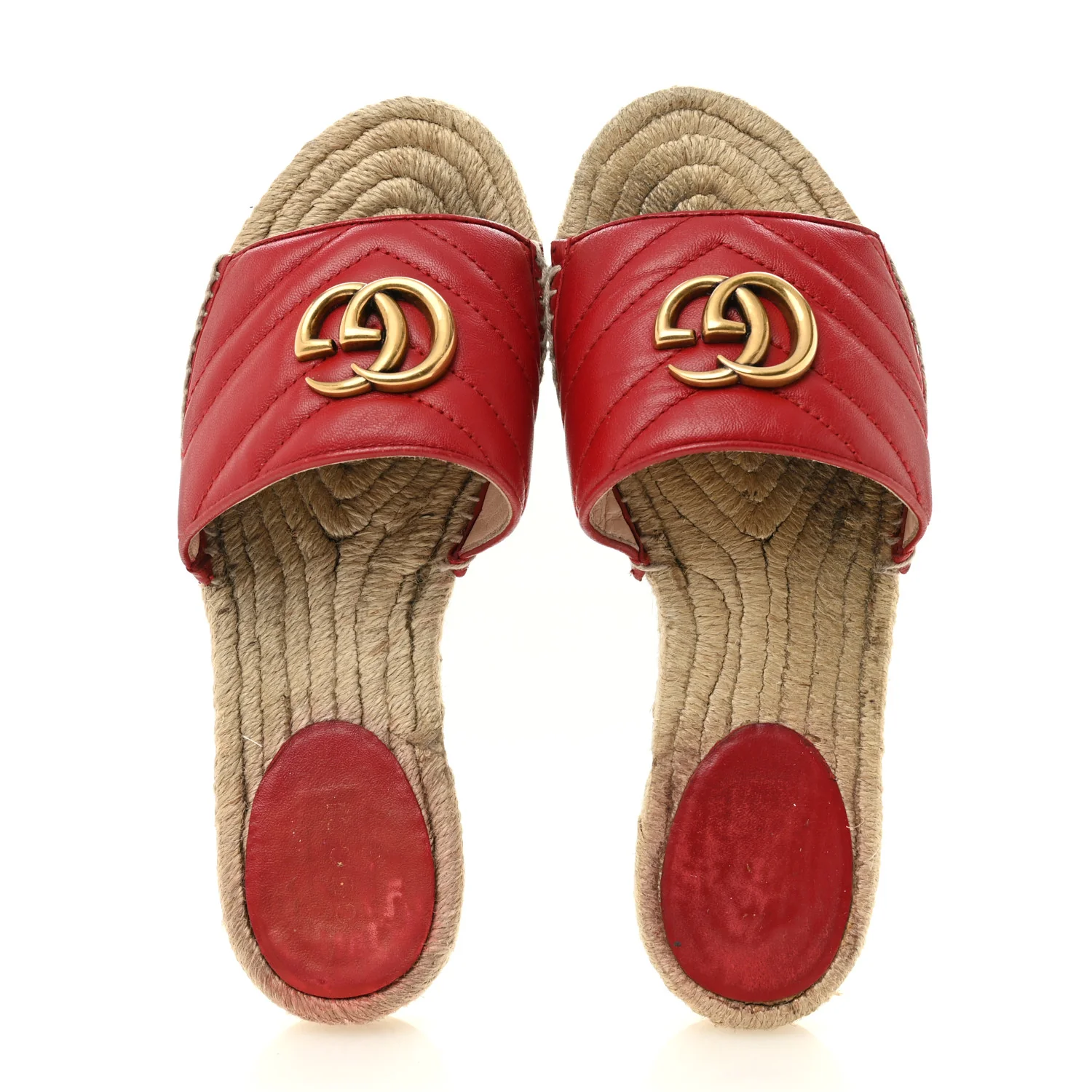 Nappa Matelasse GG Marmont Espadrille Slide Sandals 35 Hibiscus Red