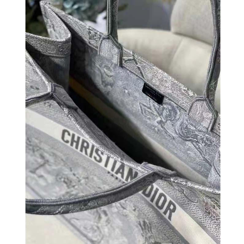 CD Unisex CD Large CD Book Tote Gray Toile De Jouy Embroidery - Top Club