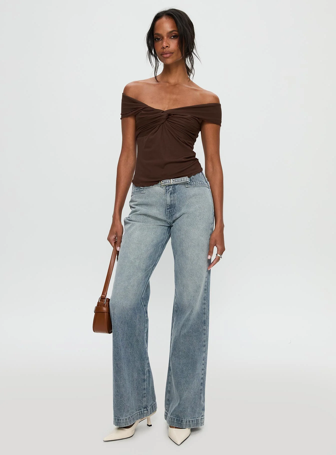 Suspiria Twist Off Shoulder Top Chocolate