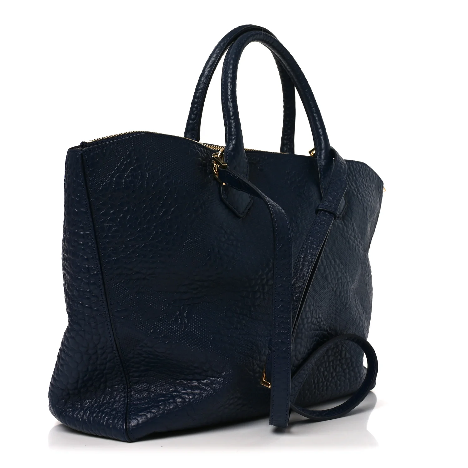 Heritage Grain Check Embossed Medium Dewsbury Tote Blue Carbon - Top Club