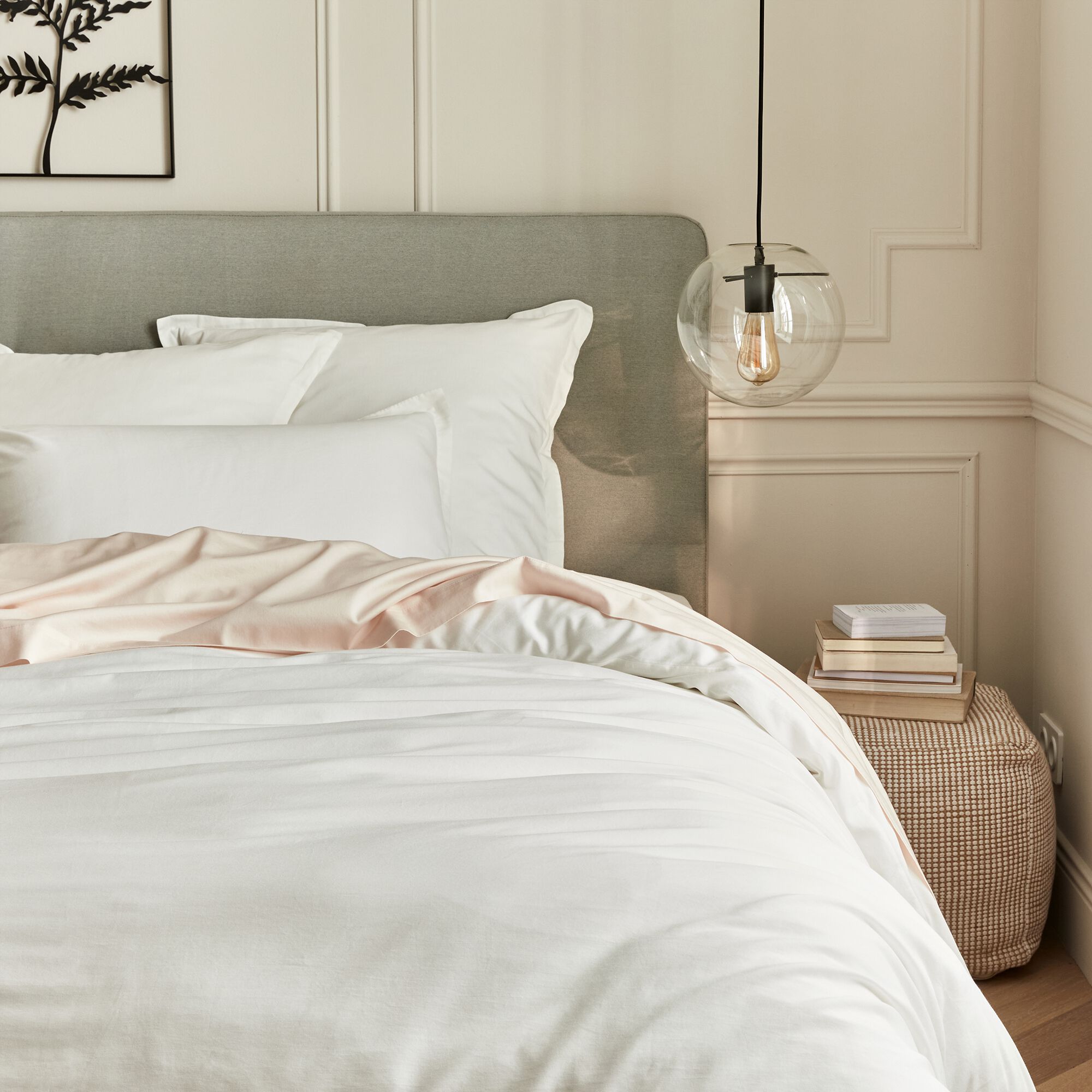 SATINE - Drap housse en satin lavé 140x200cm B30cm - blanc ventoux