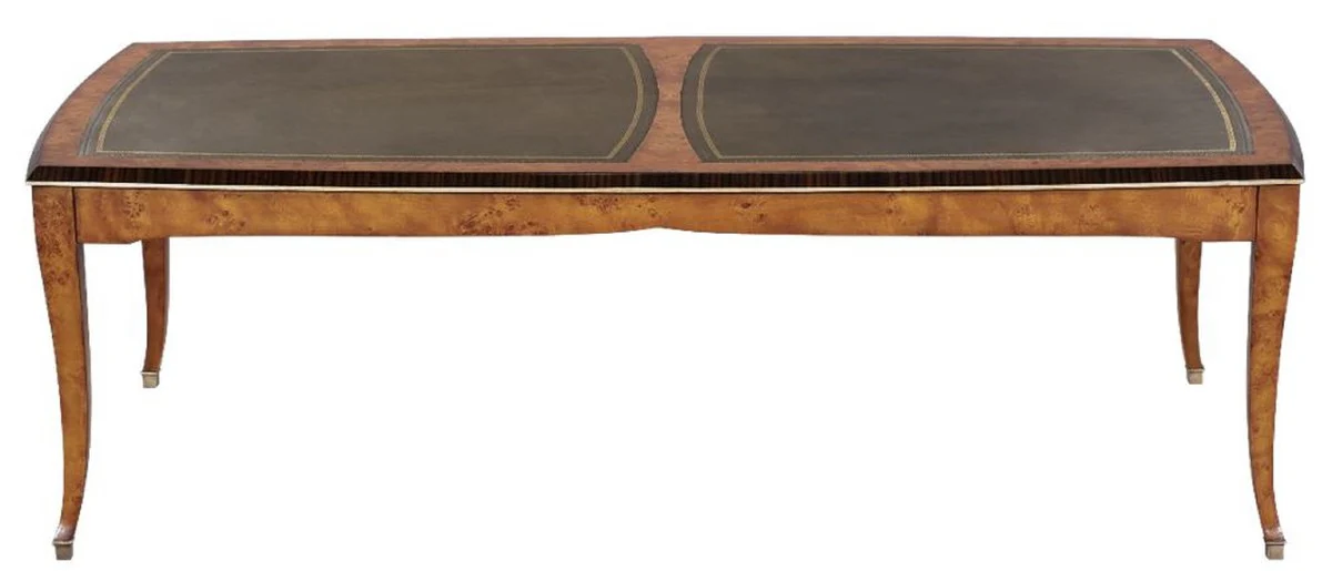 Luxury Art Nouveau coffee table light brown / brown 150 x 75 x H. 47 cm - Elegant solid wood living room table with high-quality genuine leather - Baroque & Art Nouveau living room furniture
