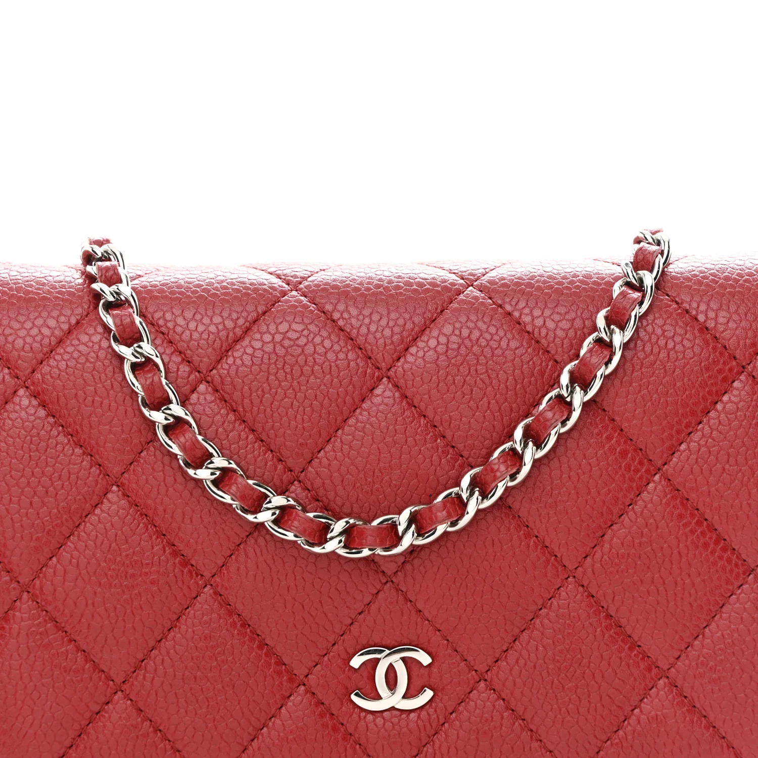 Caviar Quilted Wallet on Chain WOC Red - Top Club