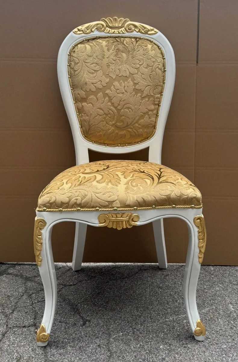 Luxury Baroque Dining Room Chair Gold / White / Gold H. 108 cm - Baroque Furniture