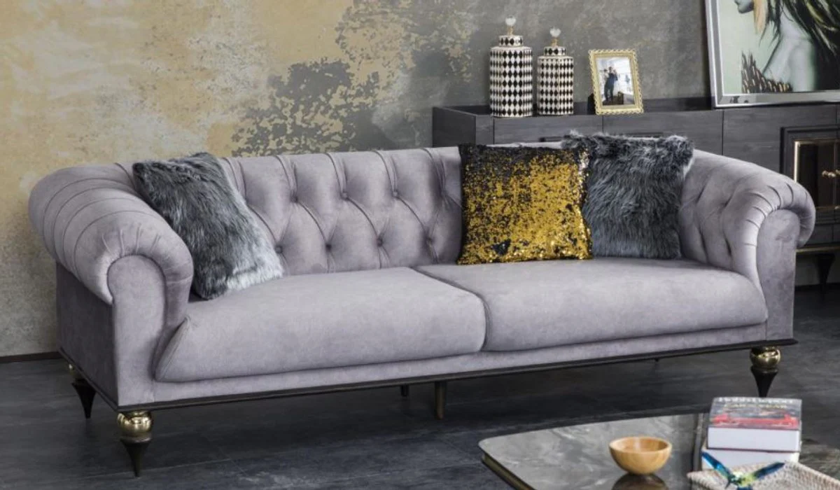 Luxury Art Deco Chesterfield living room set - 2 sofas & 2 armchairs & 1 coffee table with glass top in marble look - Elegant Art Deco living room furniture