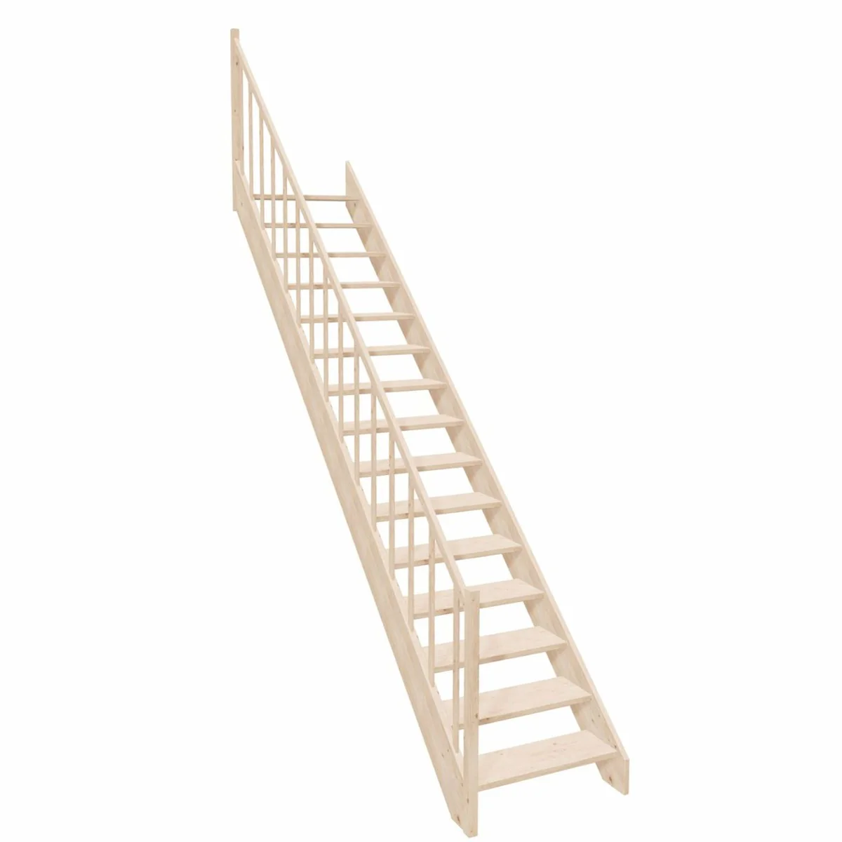 Luxury wooden staircase with railing left side natural color H. 307 cm
