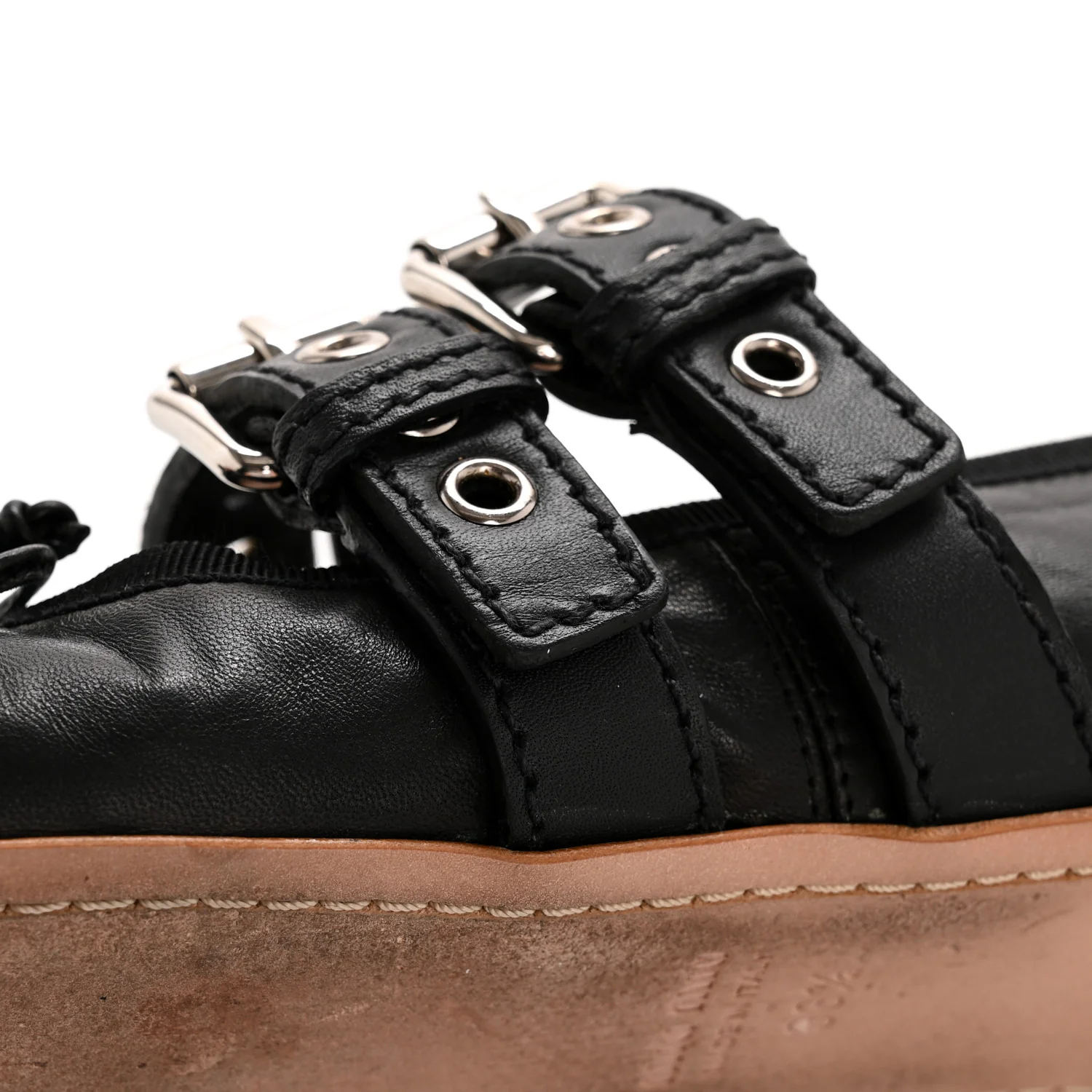 Nappa Vitello Nevada Double Buckle Ballerina Flats 36.5 Black - Top Club