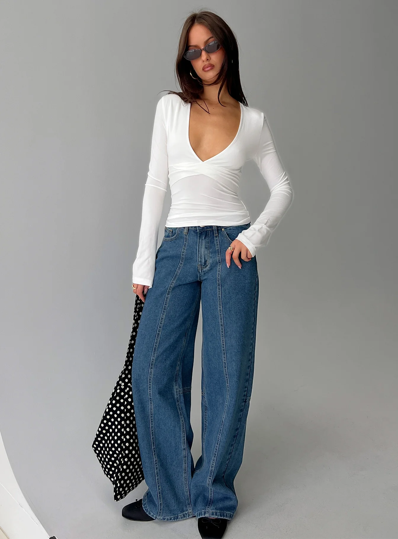 Madelon Long Sleeve Wrap Top White