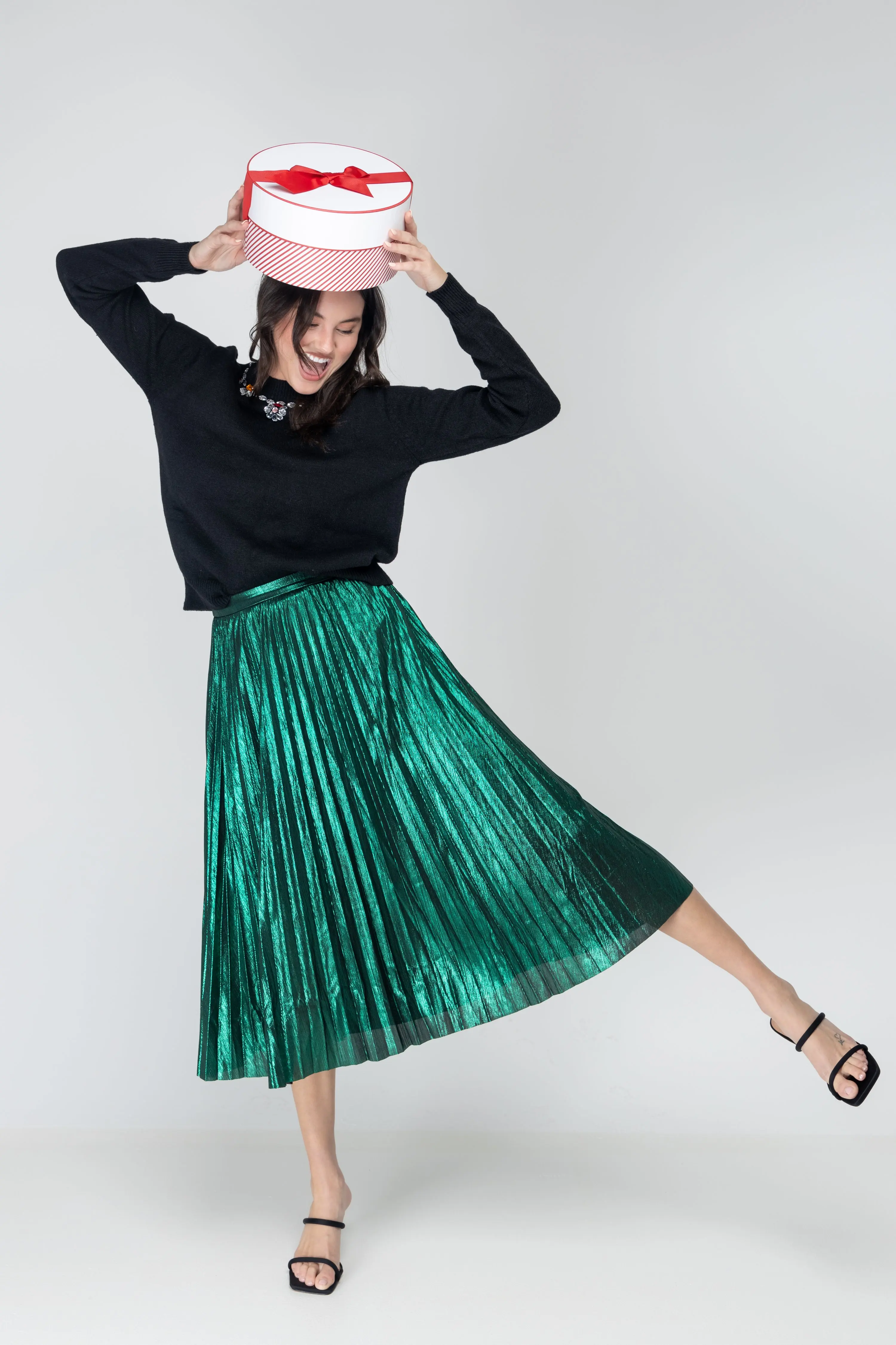 Metallic Plated Midi Skirt - ALJEGJ