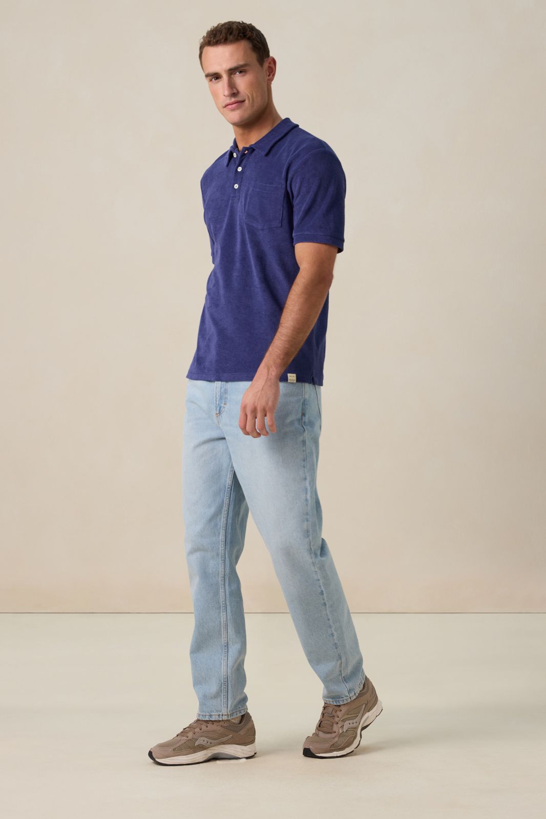 Donkerblauwe badstof polo