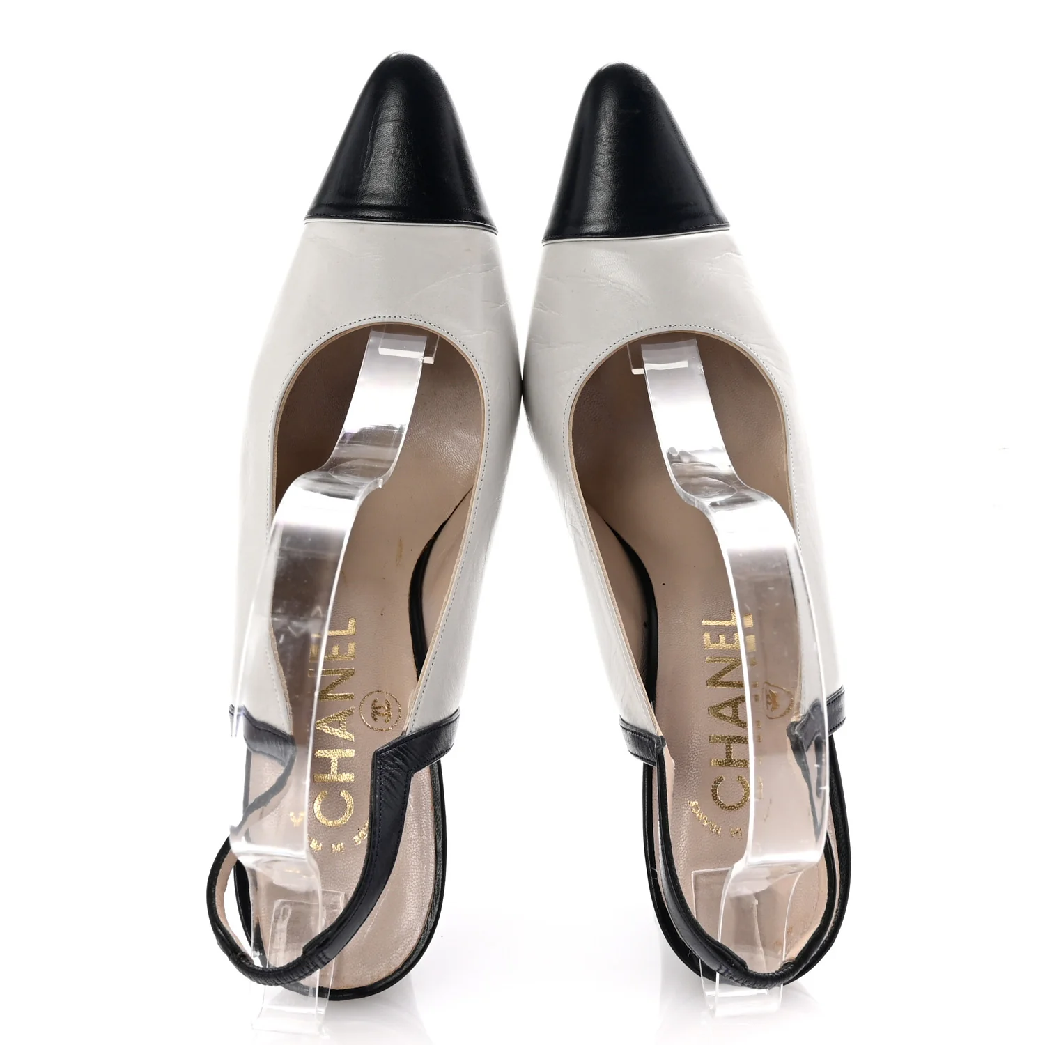 Pointed Cap Toe Slingback Pumps 39.5 Grey Navy
