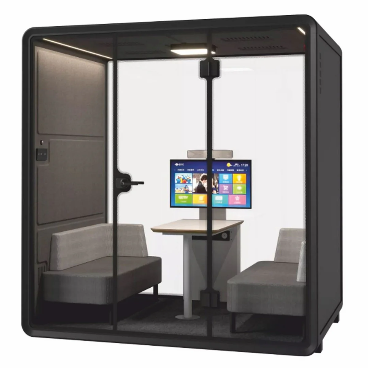 Luxury relaxation cabin black / gray 220 cm - Illuminated acoustic cabin / office cabin