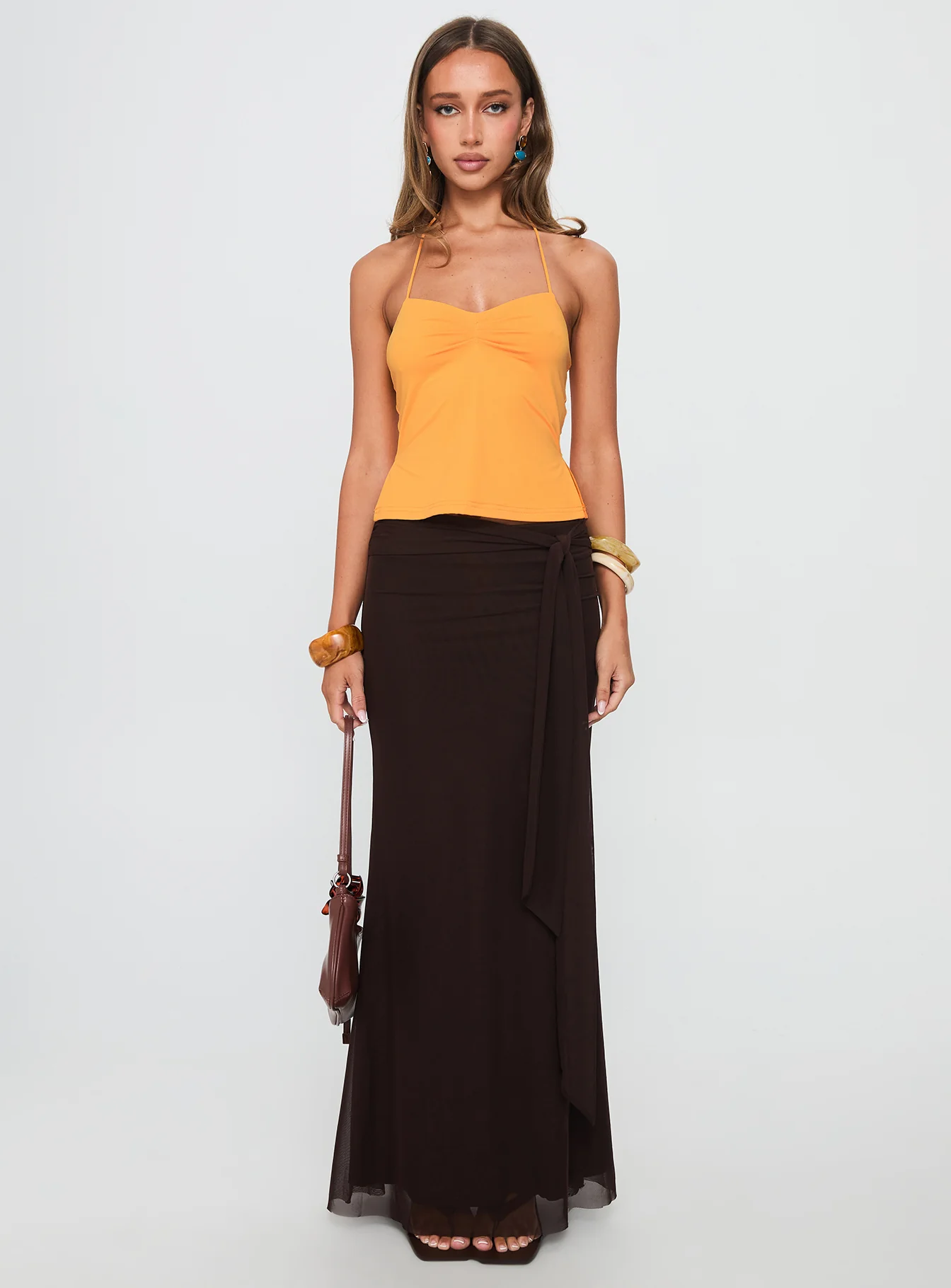 Caviar Tie Maxi Skirt Chocolate