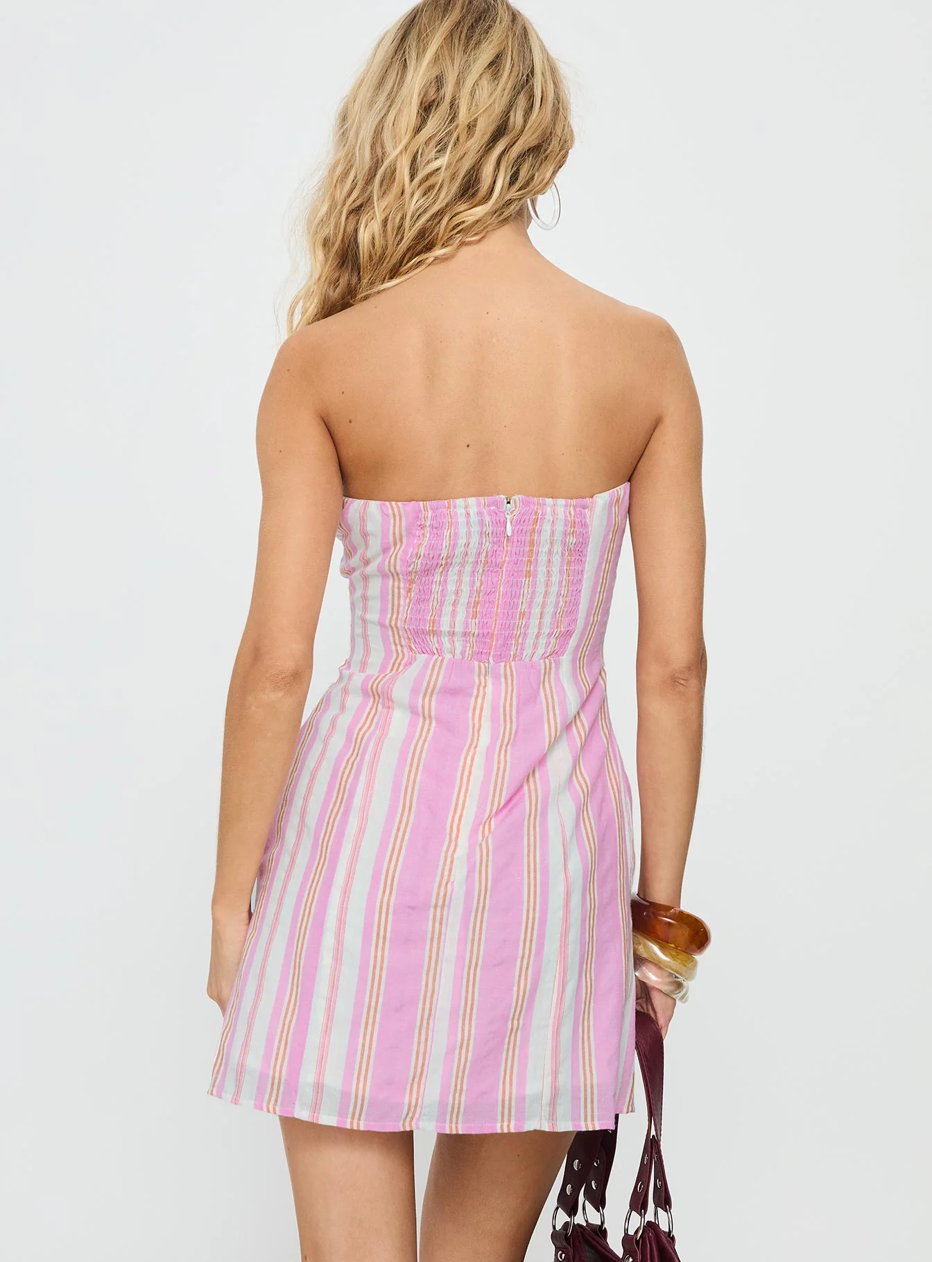 Faris Strapless Mini Dress Pink Stripe