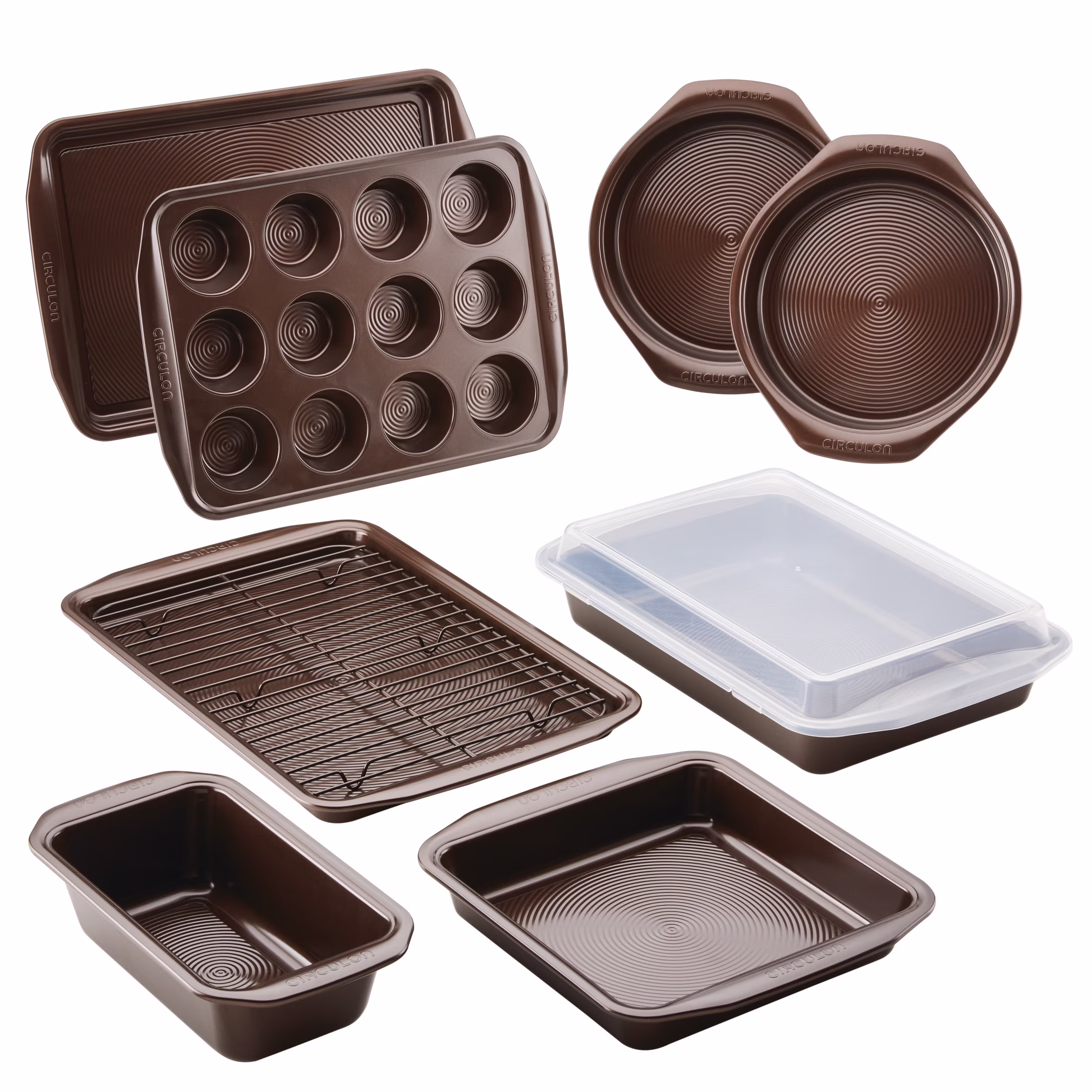 Circulon Nonstick Bakeware 10 Piece Bakeware Set, Chocolate Brown