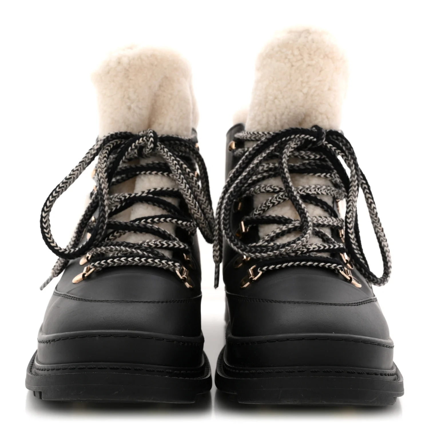 Calfskin Shearling CC Lace Up Boots 38.5 Black - Top Club