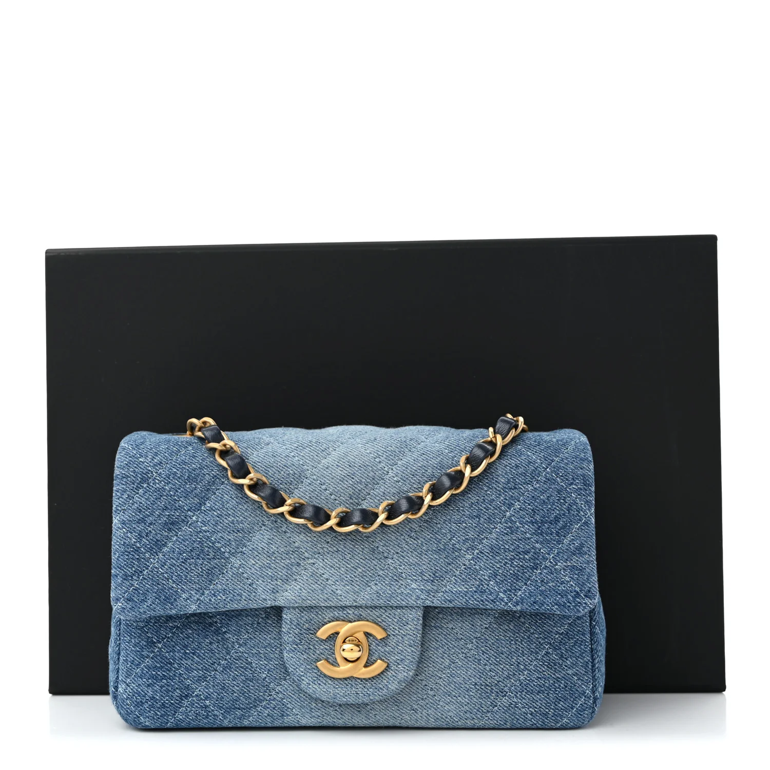 Washed Denim Quilted Mini Rectangular Flap Blue - Top Club
