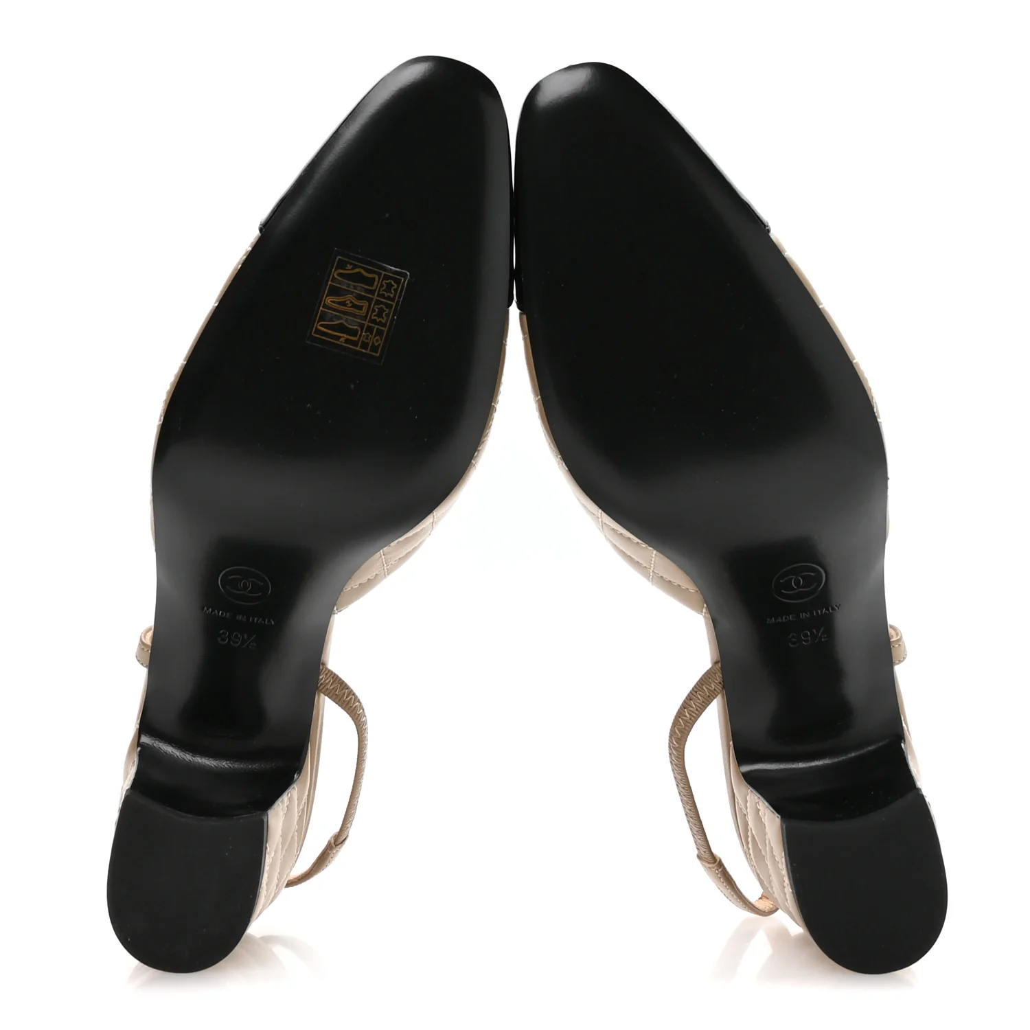 Lambskin Patent Calfskin Quilted Cap Toe CC Slingback Pumps 39.5 Beige Black - Top Club