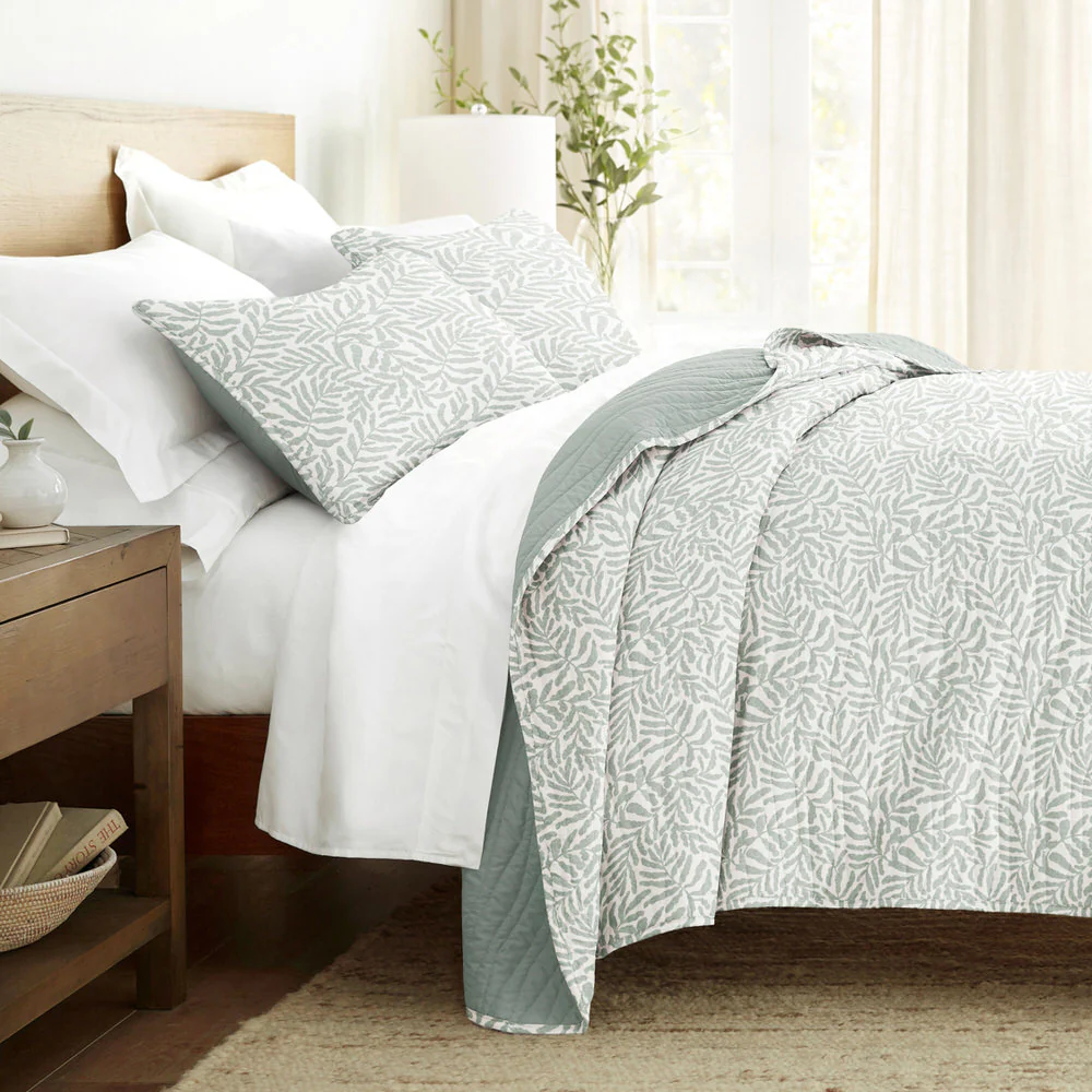 Tossed Ferns Reversible Quilted Coverlet Set - Sale