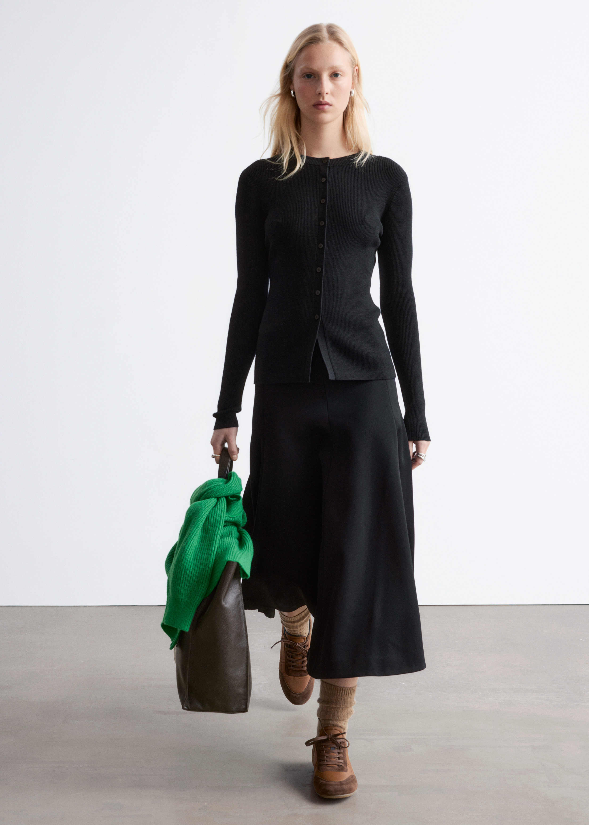 & Other Stories RIB-KNIT MERINO WOOL CARDIGAN