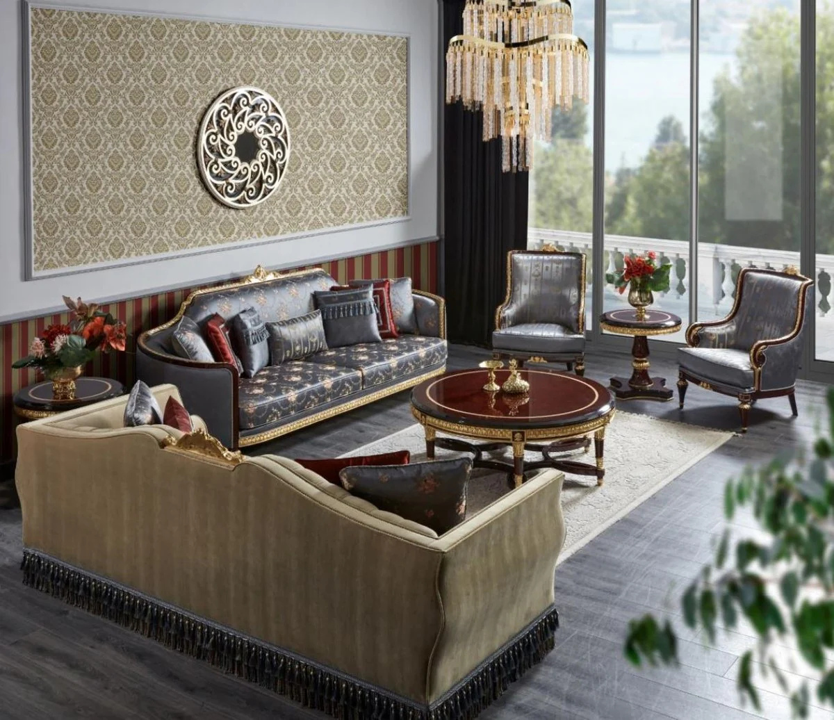 Luxury Baroque Coffee Table Dark Brown / Gold - Round Solid Wood Living Room Table in Baroque Style - Luxury Living Room Furniture in Baroque Style - Baroque Furniture - Noble & Magnificent