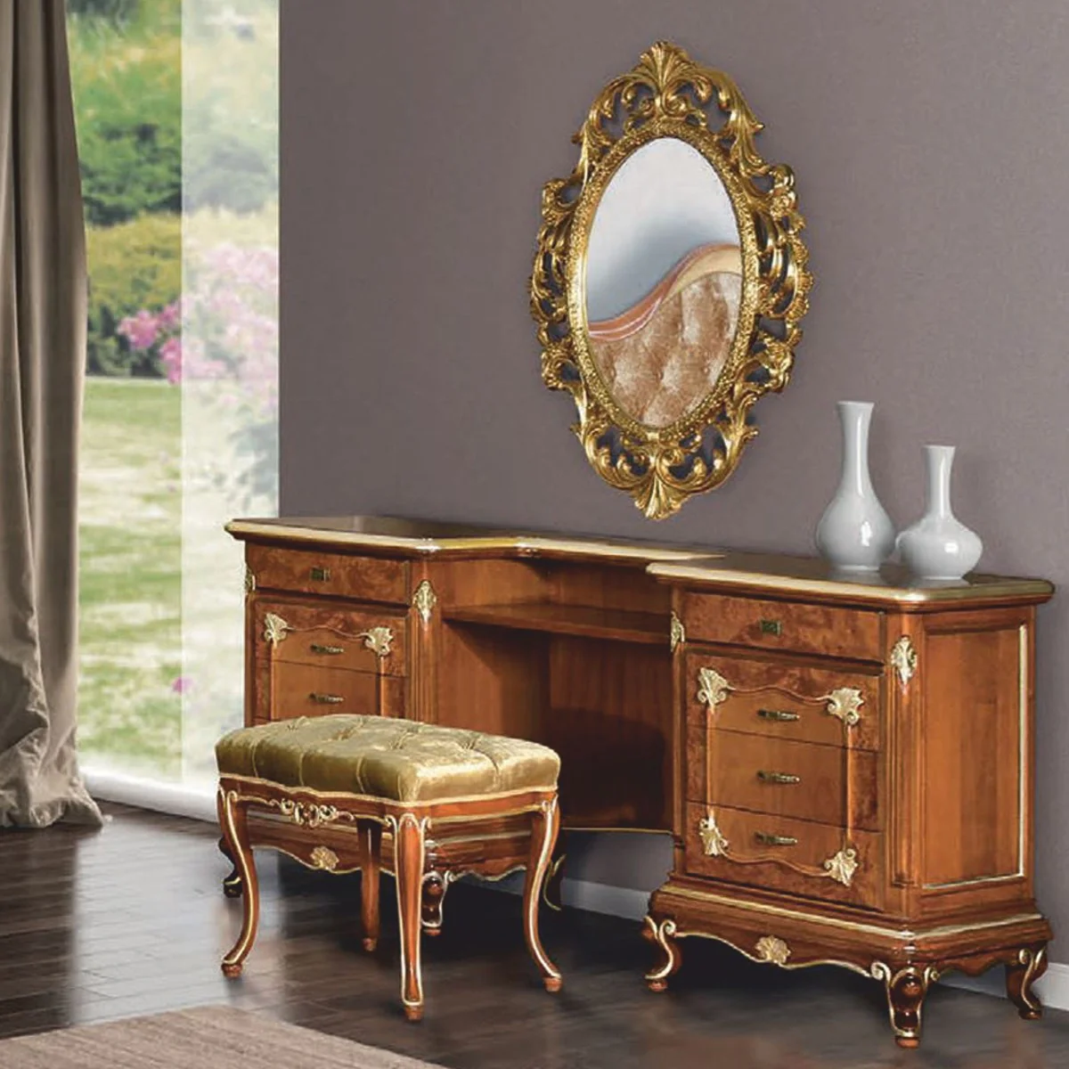 Luxury Baroque Dressing Table Set Brown / Gold - Baroque Furniture - Made in Italy