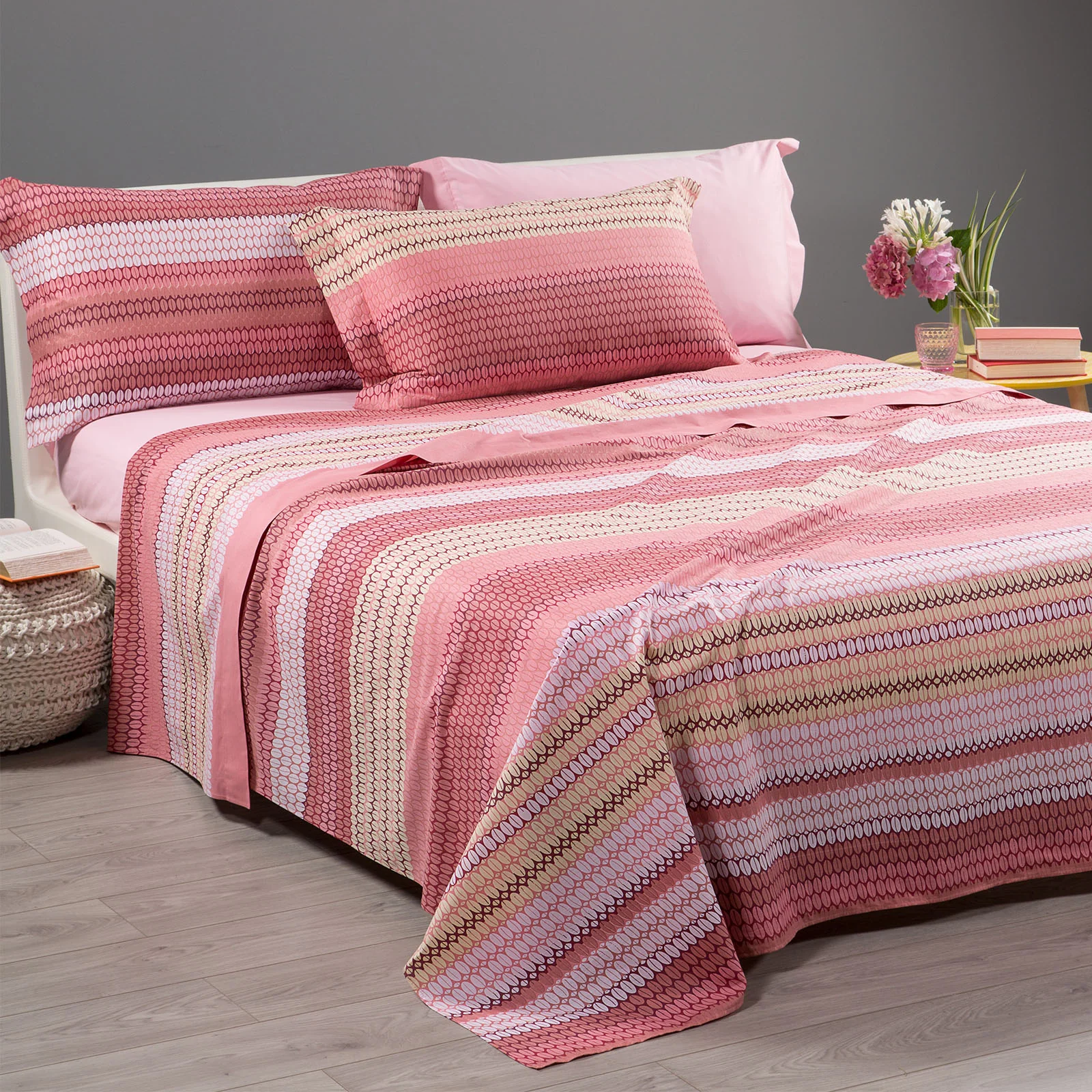 Single coral cotton cotton bed covers caleffi home