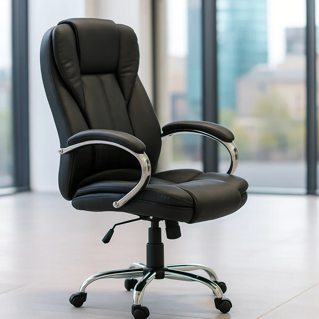 Black office chair with faux leather cover for indoor use, 77×65×114-124 cm - rzKIl6cWoHU8