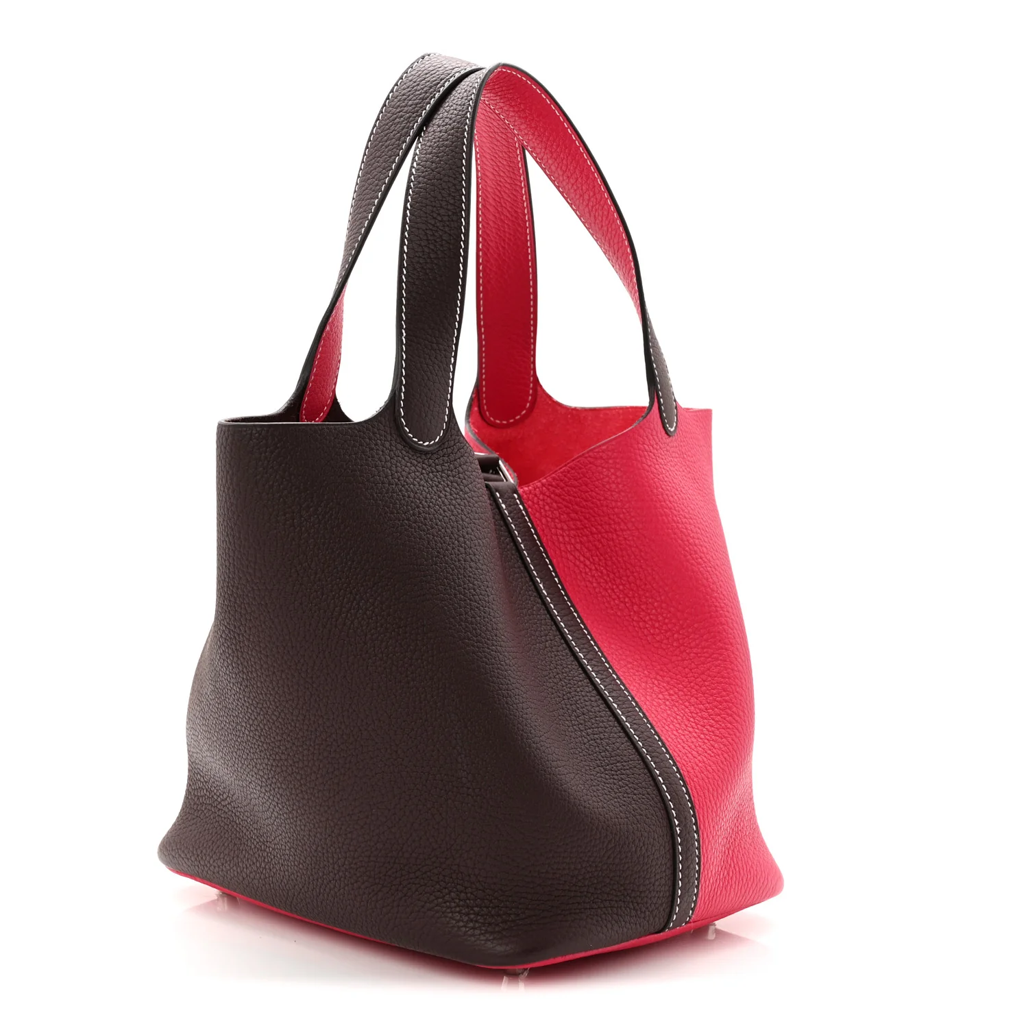 Taurillon Clemence Casaque Picotin Lock 18 PM Rouge Sellier Framboise - Top Club