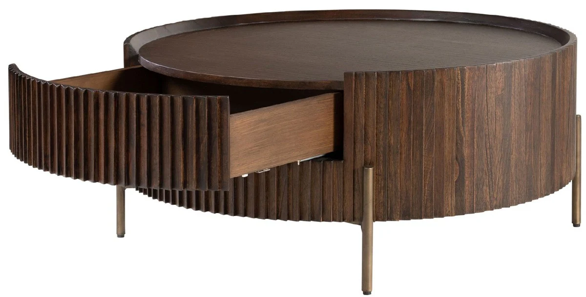 Luxury coffee table dark brown Ø 90 x H. 40 cm - Round living room table with drawer - Living room furniture - Solid wood furniture - Luxury furniture - Luxury furnishings