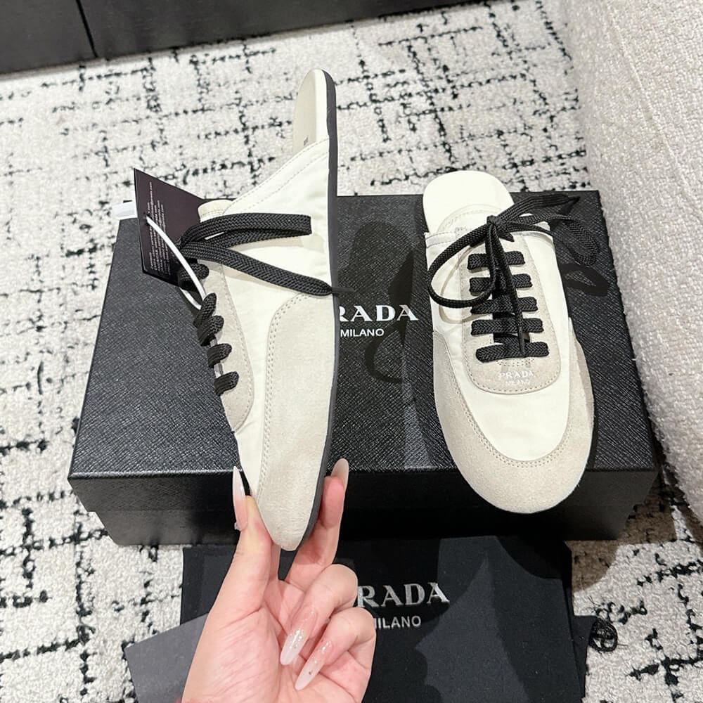 PRADA Collapse Re-Nylon and suede mules - Top Club