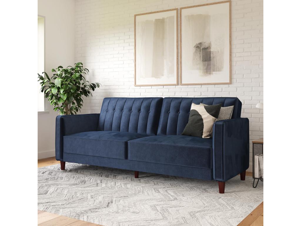 Sofá cama de 3 plazas de terciopelo azul - VaqnRg1246Lr