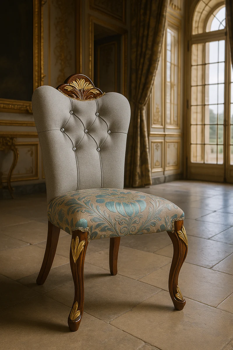 Luxury Baroque Dining Room Chair with Glitter Stones Gray / Turquoise / Brown / Gold - Dining Room Furniture in Baroque Style - Luxury Furniture in Baroque Style - Baroque Furniture - Baroque Interior