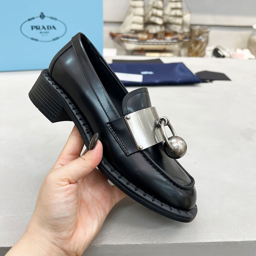 PRADA Brushed leather loafers with metal details - Top Club