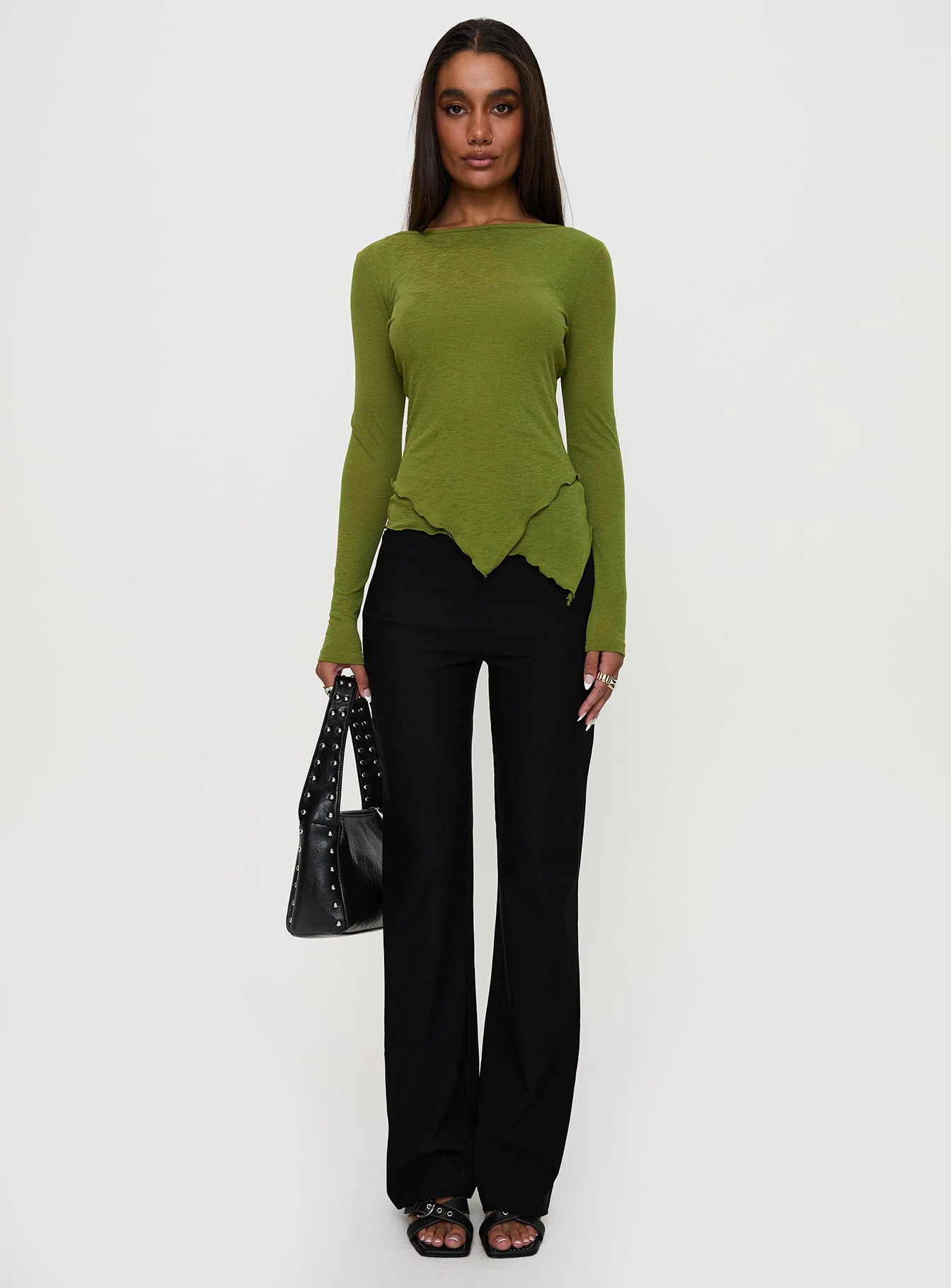 I Know You Backless Long Sleeve Top Green